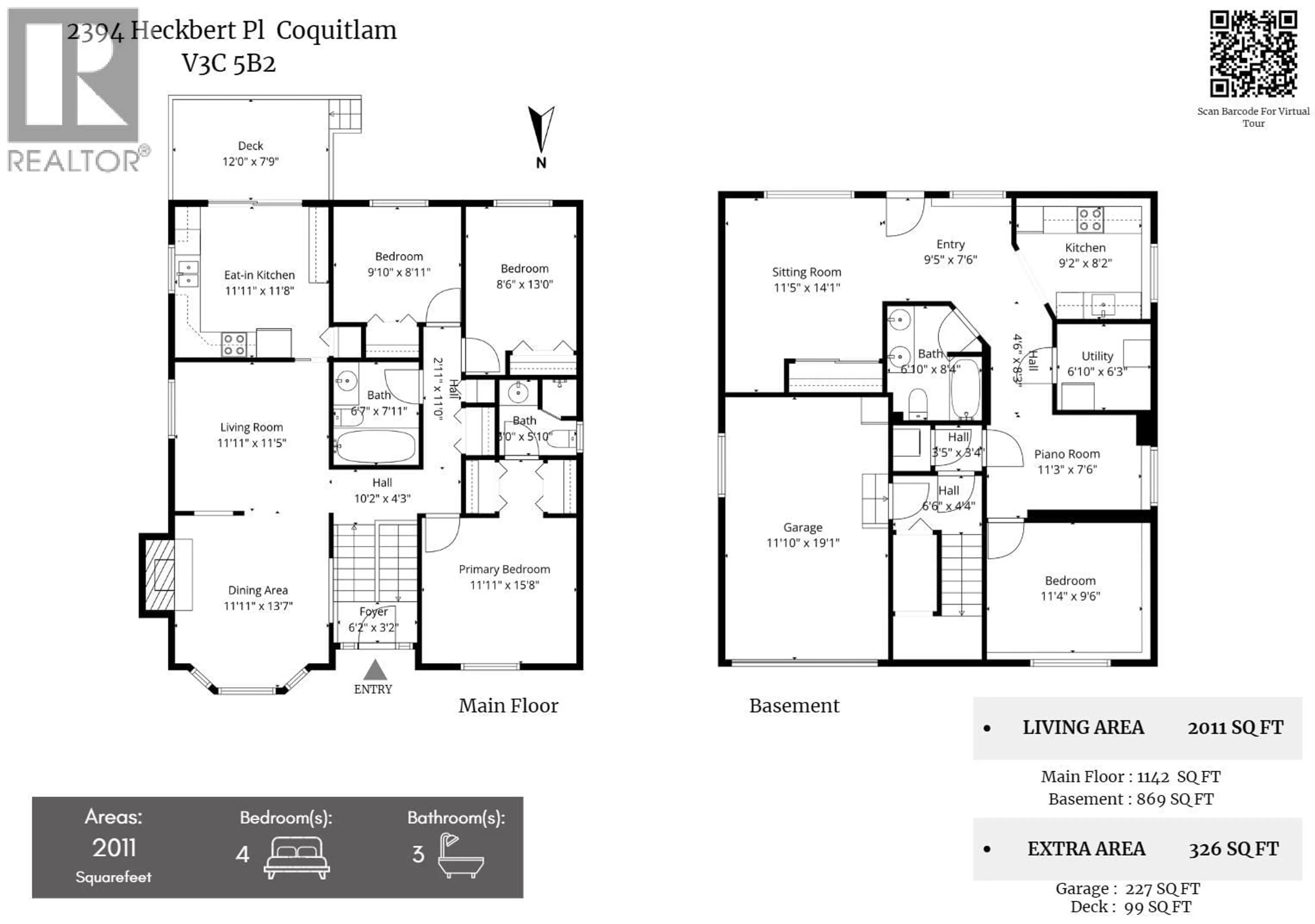 Floor plan for 2934 HECKBERT PLACE, Coquitlam British Columbia V3C5B2