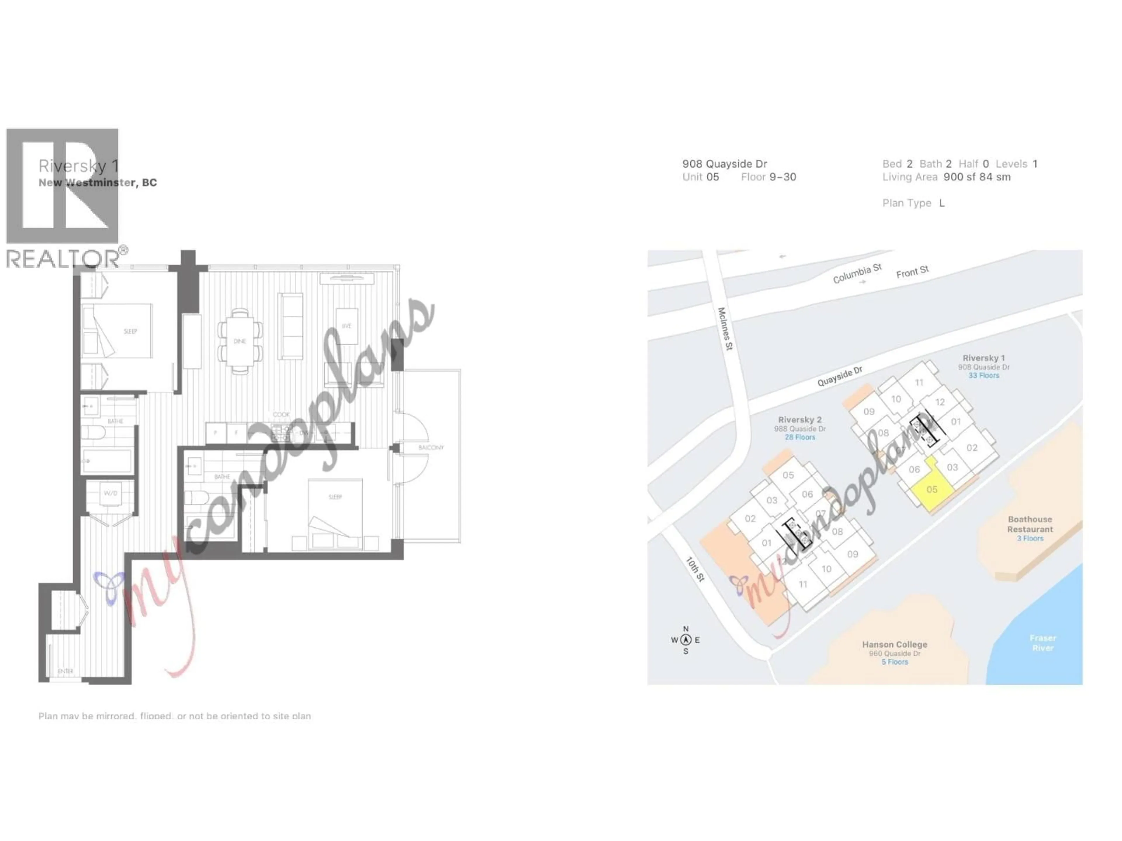Floor plan for 1905 - 908 QUAYSIDE DRIVE, New Westminster British Columbia V3M0L4