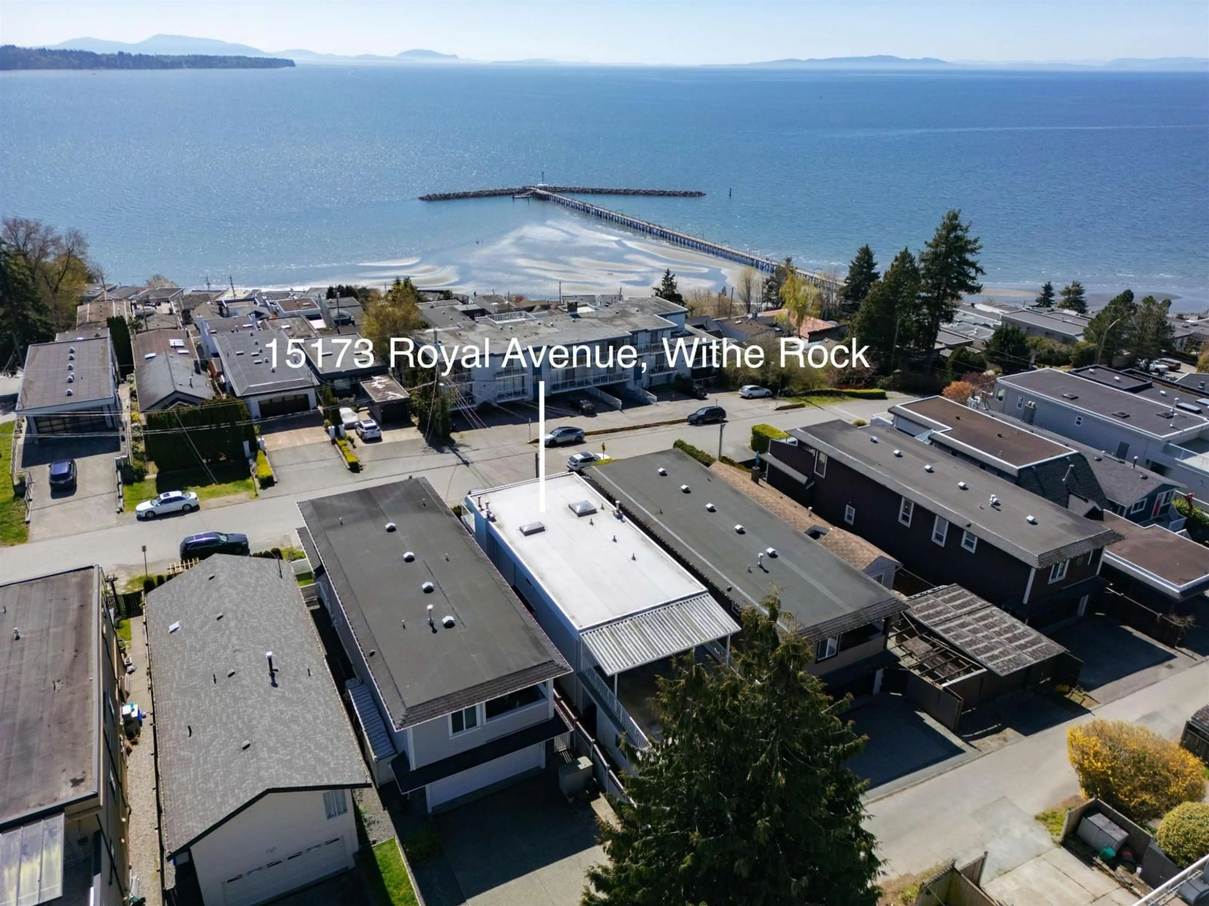 A pic from outside/outdoor area/front of a property/back of a property/a pic from drone, water/lake/river/ocean view for 15173 ROYAL AVENUE, White Rock British Columbia V4B1M2