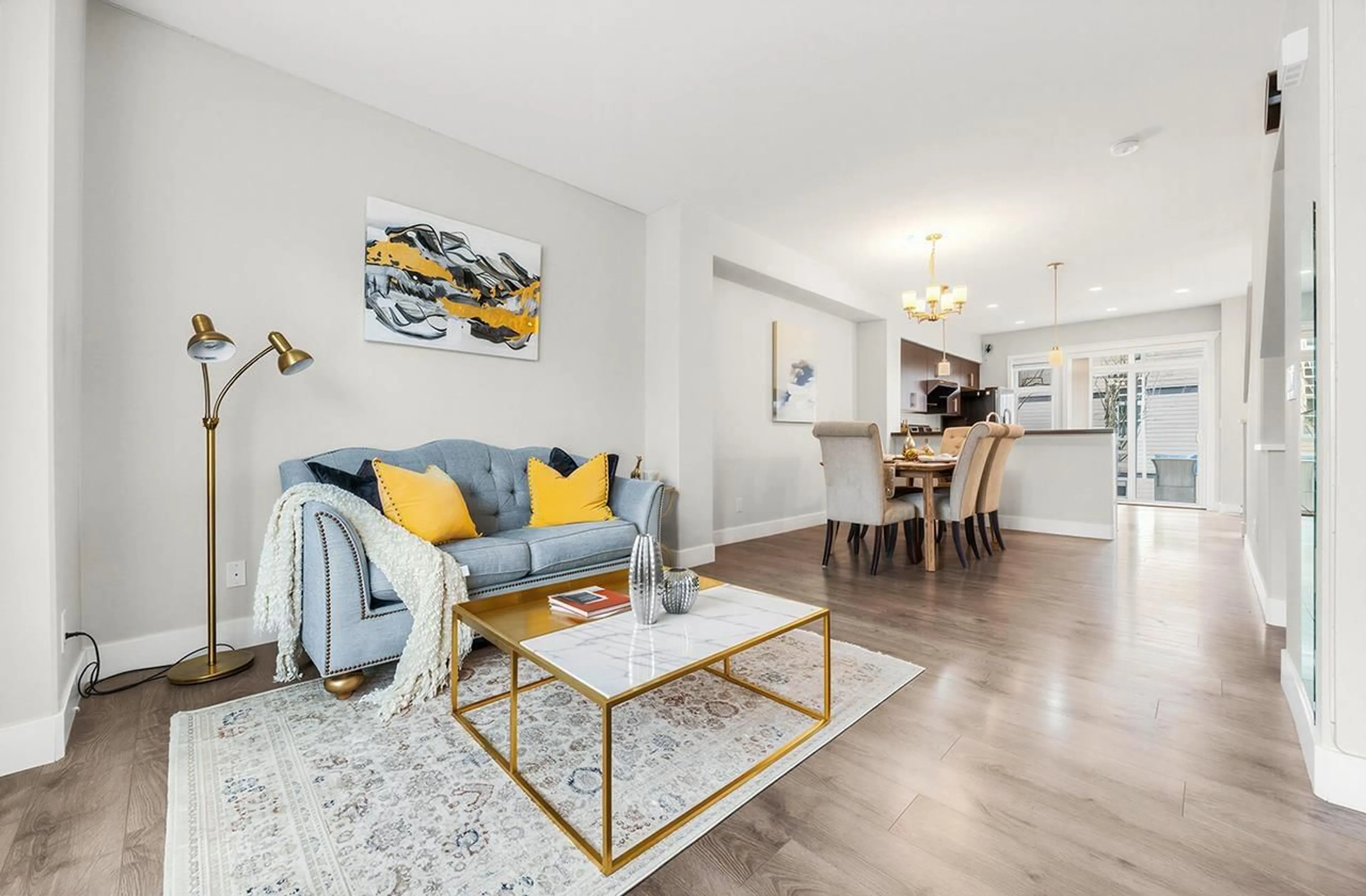 Living room with furniture, wood/laminate floor for 68 - 15405 31ST AVENUE, Surrey British Columbia V3Z2W5