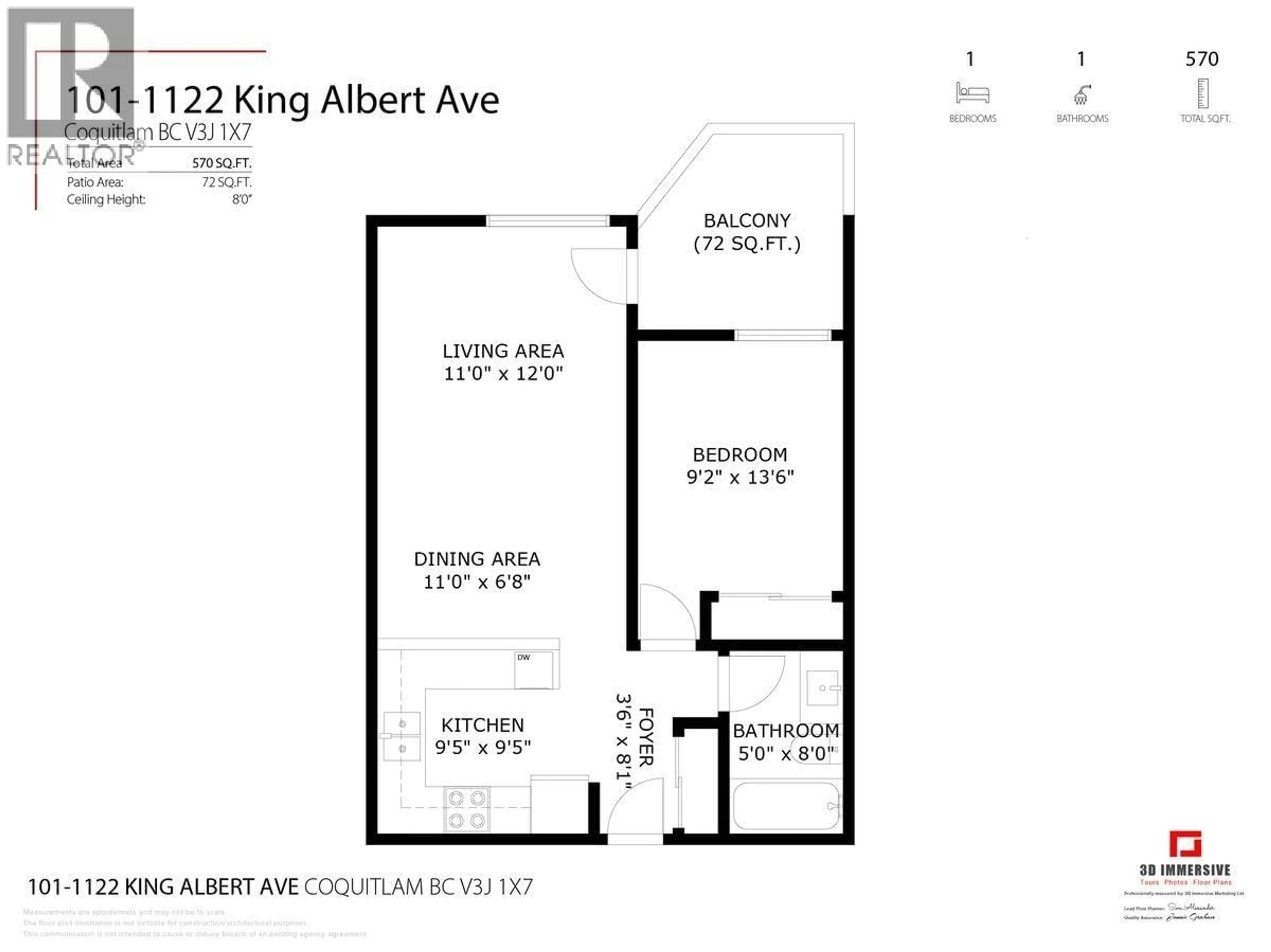 Floor plan for 101 - 1122 KING ALBERT AVENUE, Coquitlam British Columbia V3J1X7