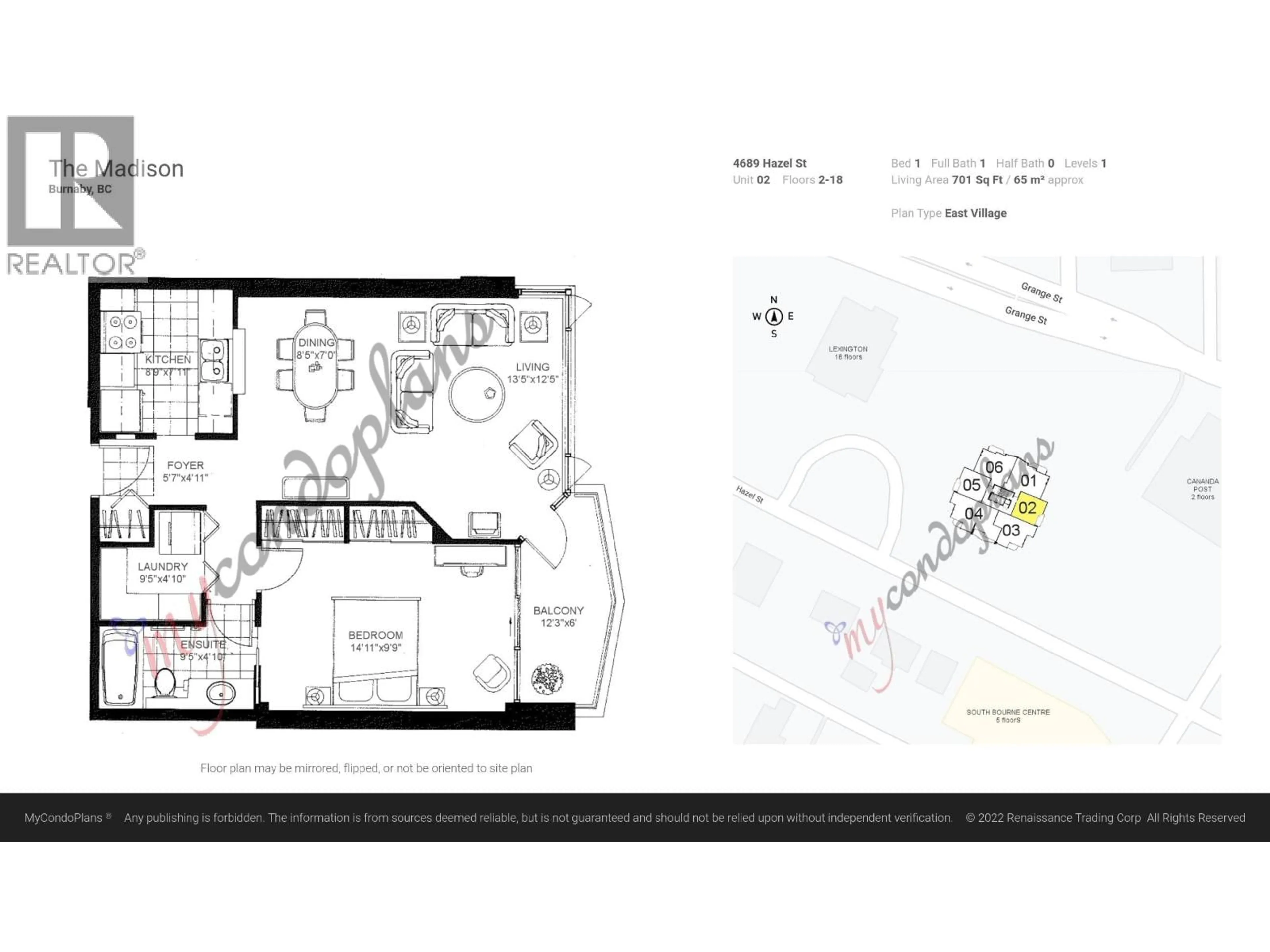 Floor plan for 1302 - 4689 HAZEL STREET, Burnaby British Columbia V5H4R6