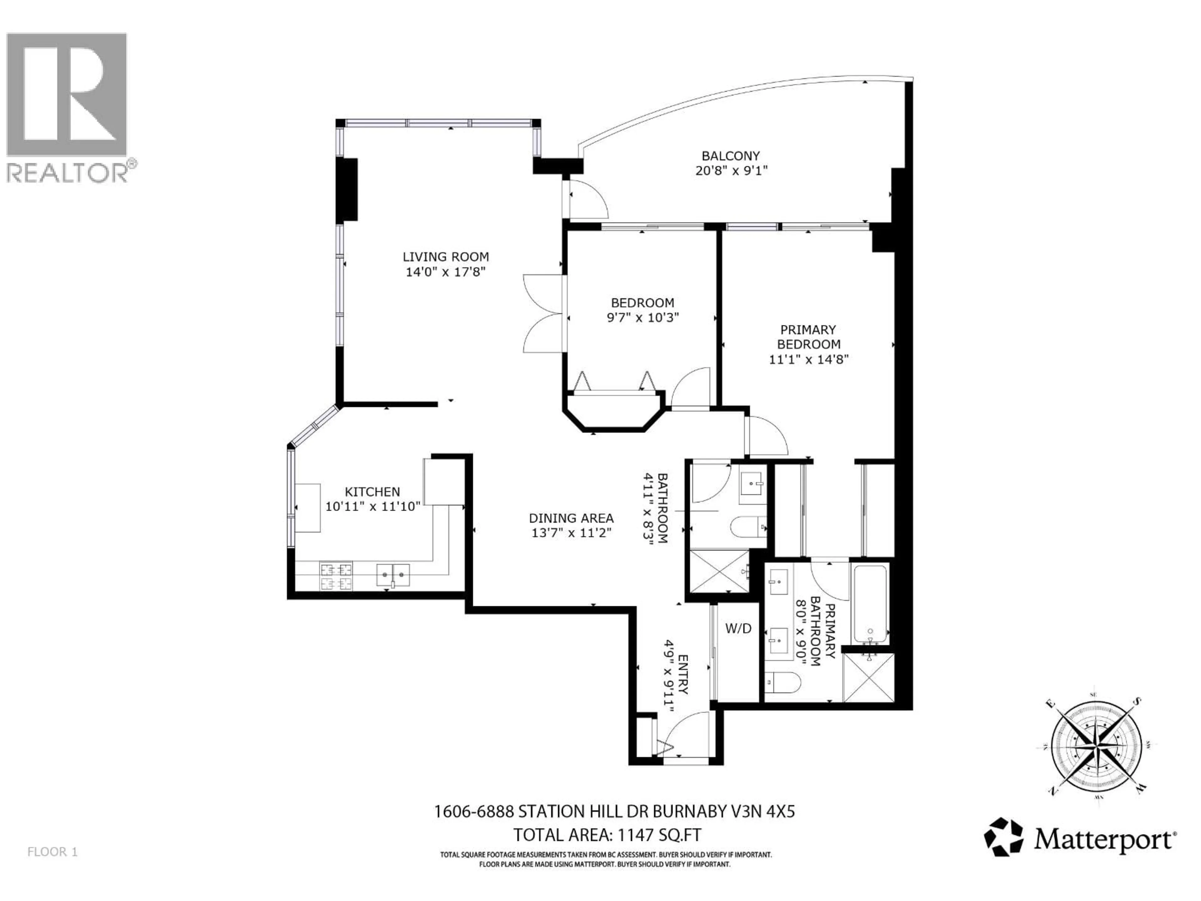 Floor plan for 1606 - 6888 STATION HILL DRIVE, Burnaby British Columbia V3N4X5