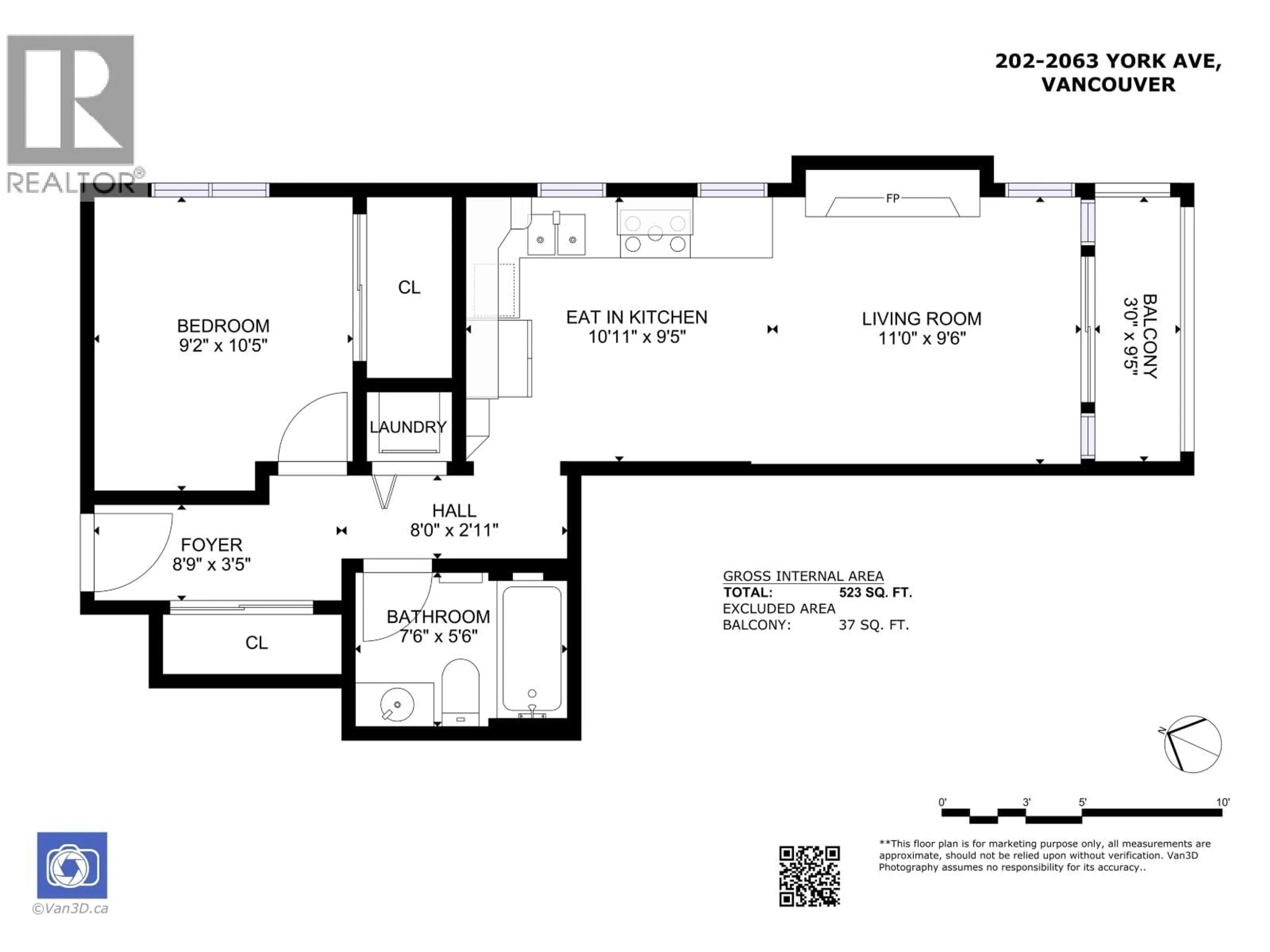 Floor plan for 202 - 2036 YORK AVENUE, Vancouver British Columbia V6J1E6