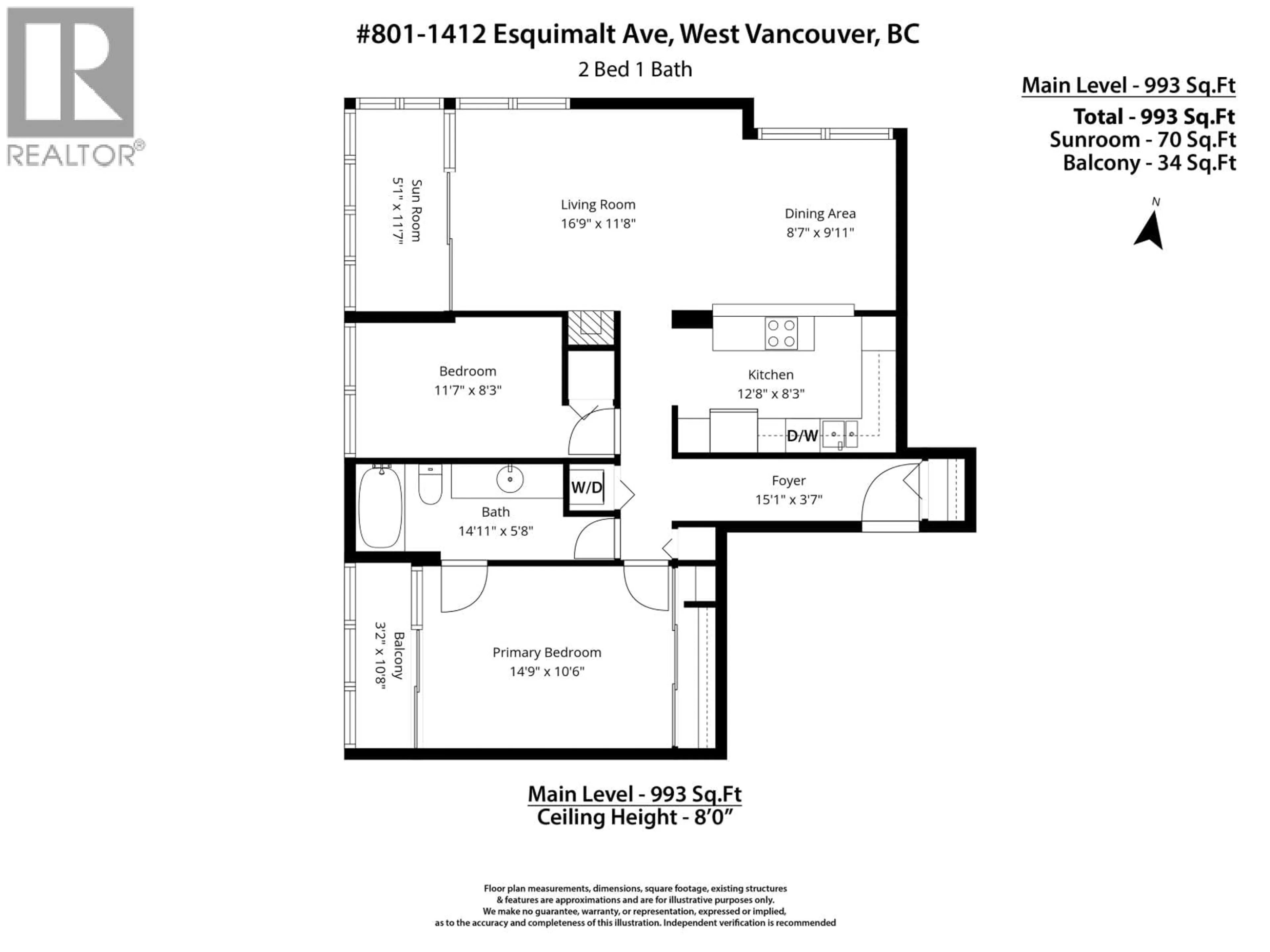 Floor plan for 801 - 1412 ESQUIMALT AVENUE, West Vancouver British Columbia V7T1K7