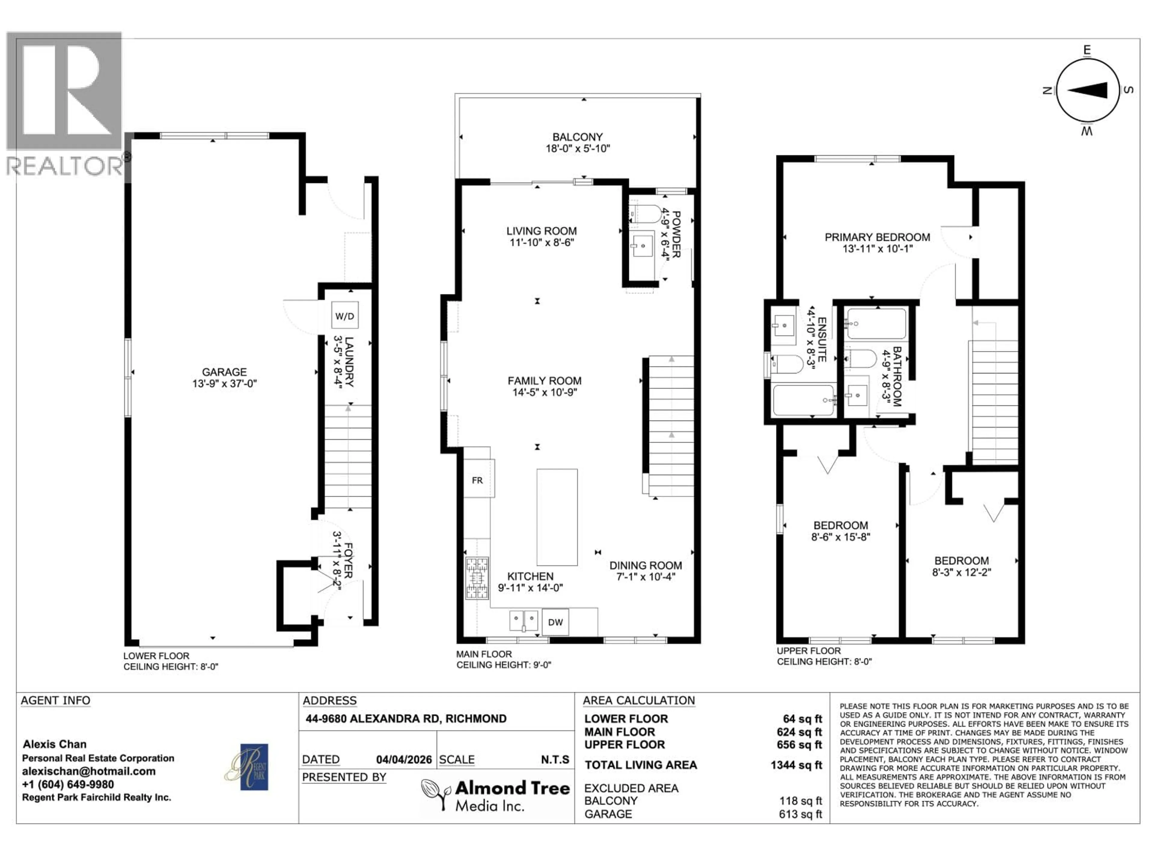 Floor plan for 44 - 9680 ALEXANDRA ROAD, Richmond British Columbia V6X0P2