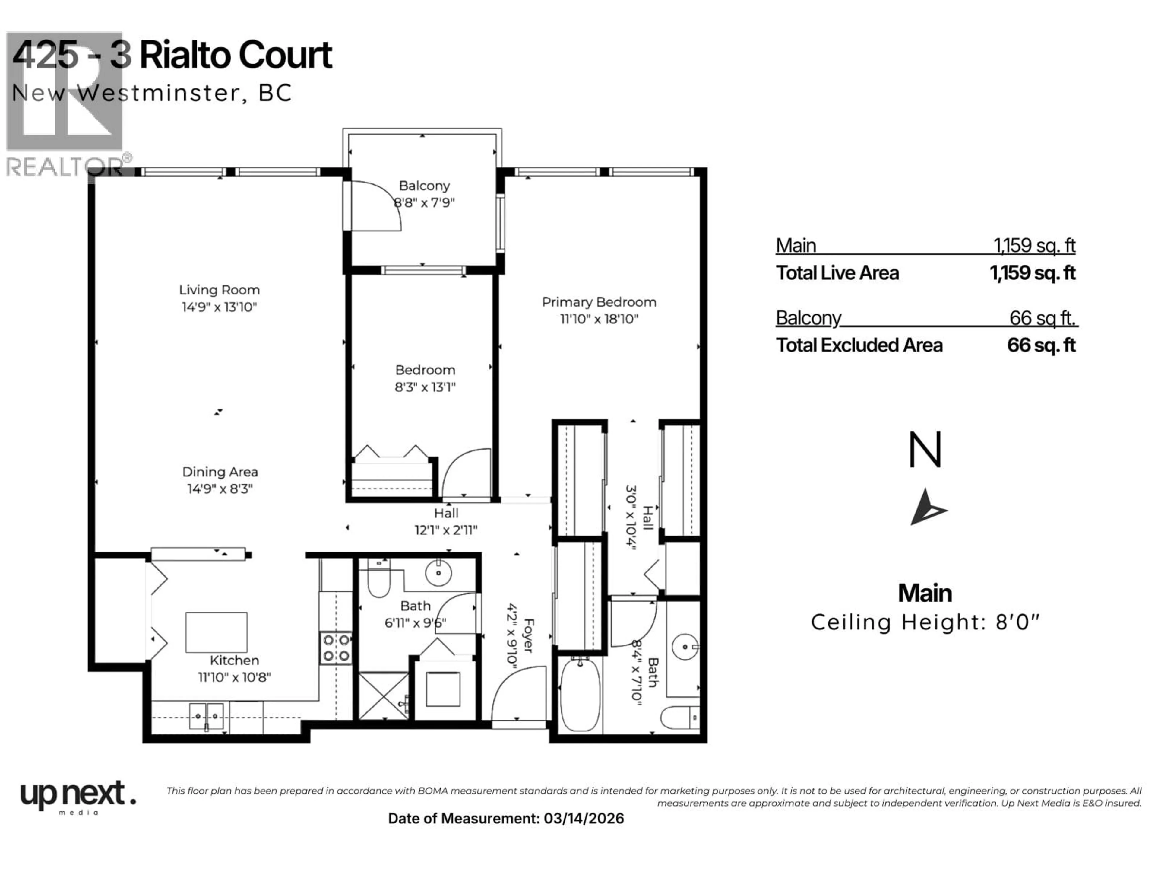 Floor plan for 425 - 3 RIALTO COURT, New Westminster British Columbia V3M6P2