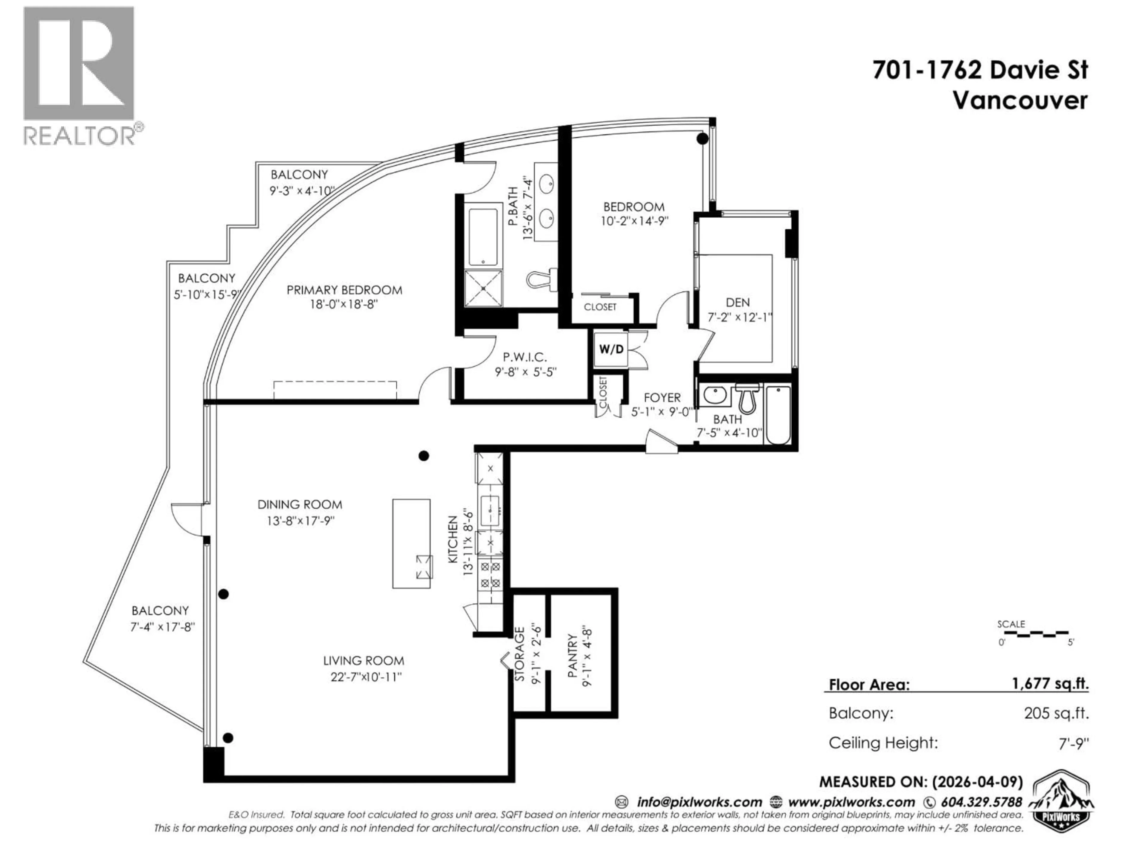 Floor plan for 701 - 1762 DAVIE STREET, Vancouver British Columbia V6G1W2