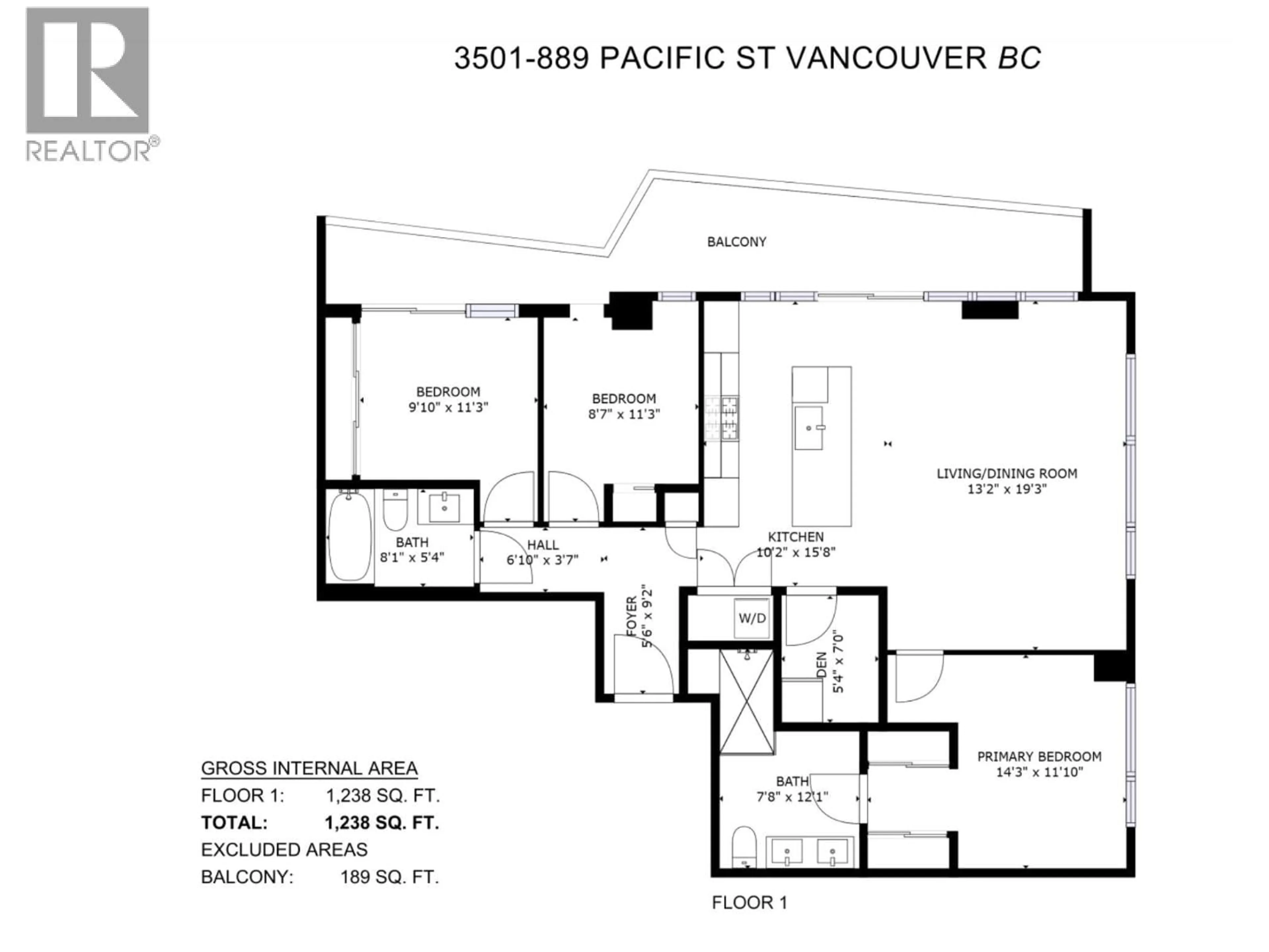 Floor plan for 3501 - 889 PACIFIC STREET, Vancouver British Columbia V6Z1C3