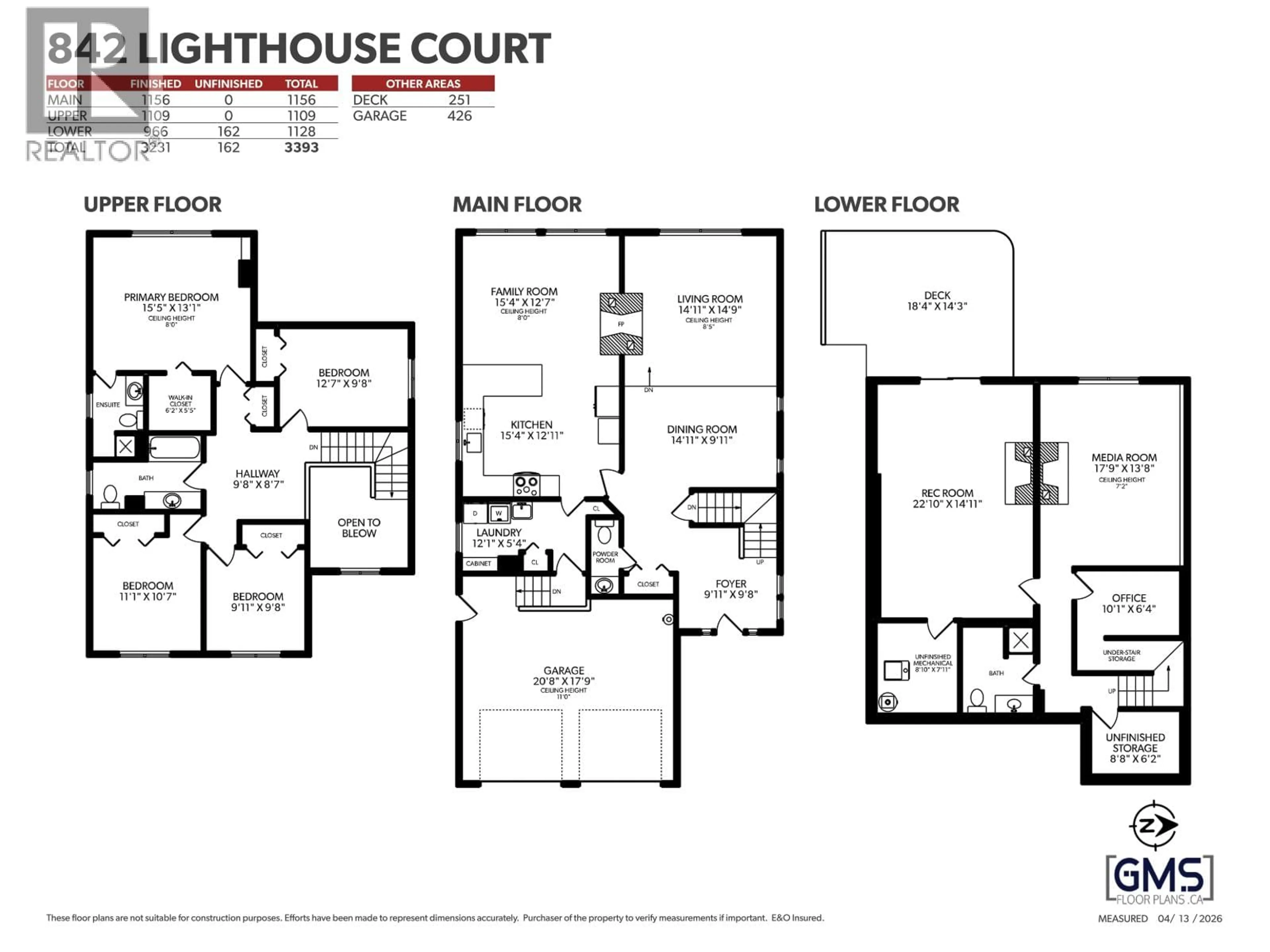 Floor plan for 842 LIGHTHOUSE COURT, Coquitlam British Columbia V3J7N6