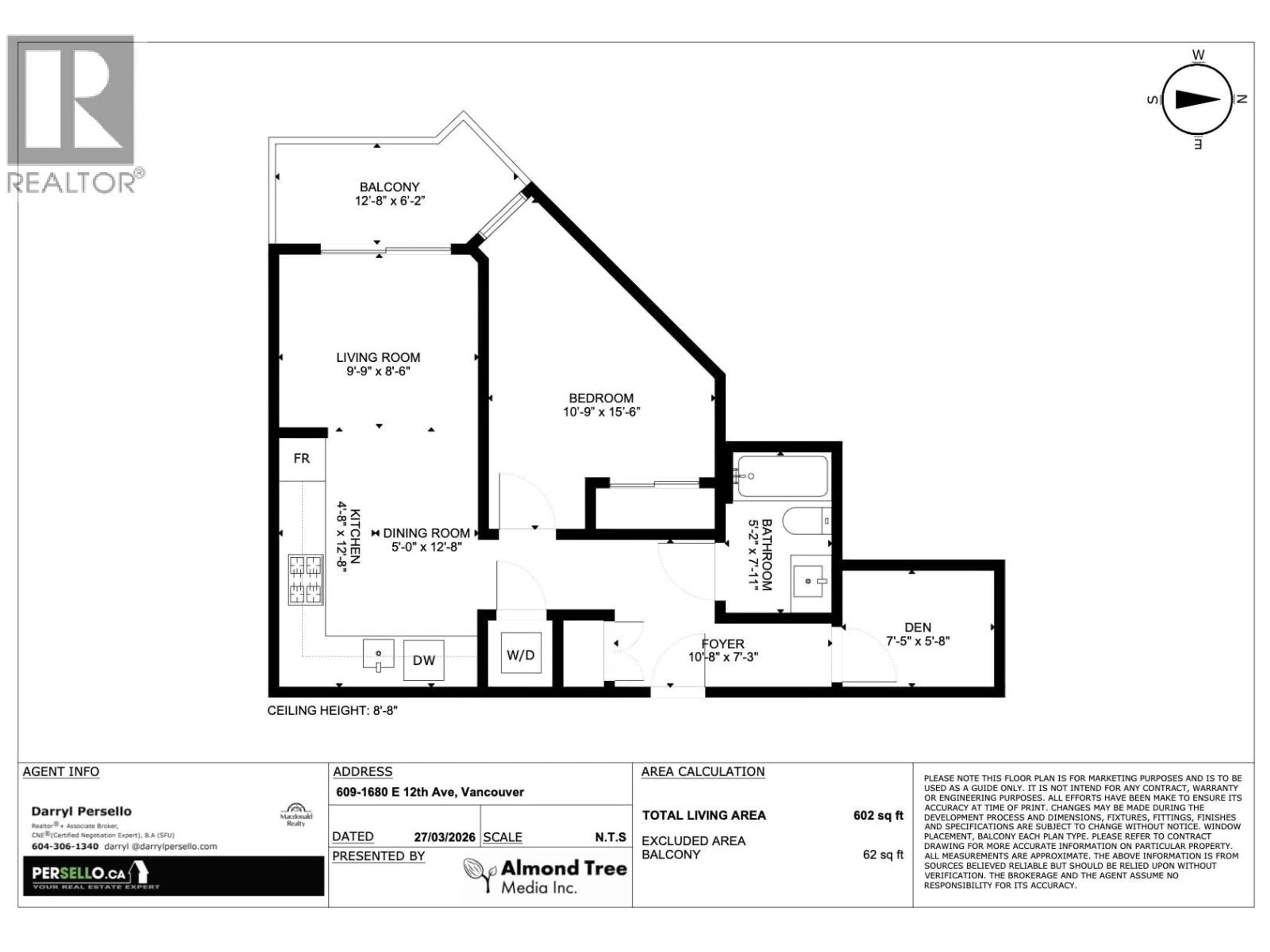 Floor plan for 609 - 1680 12 AVENUE, Vancouver British Columbia V5N2A3
