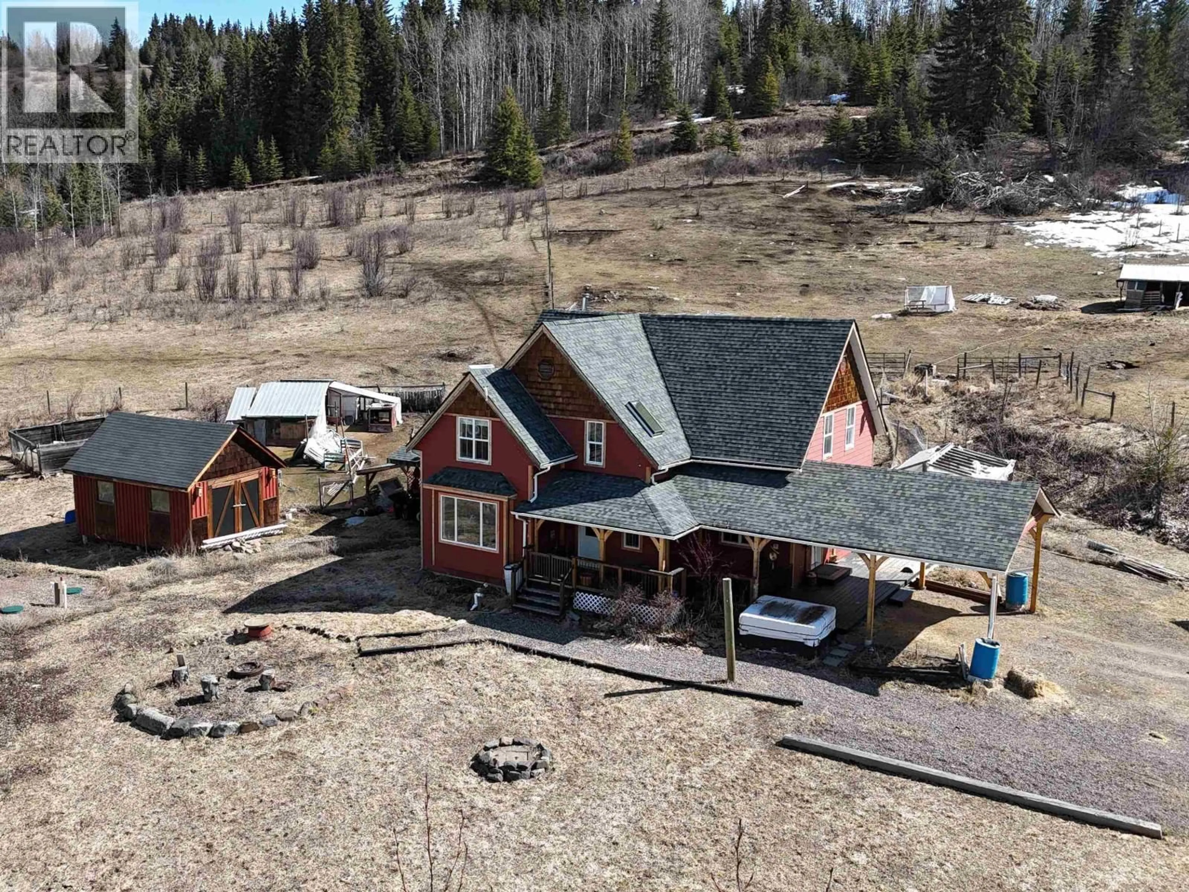 A pic from outside/outdoor area/front of a property/back of a property/a pic from drone, mountain view for 7898 FIR ROAD, Telkwa British Columbia V0J2X1