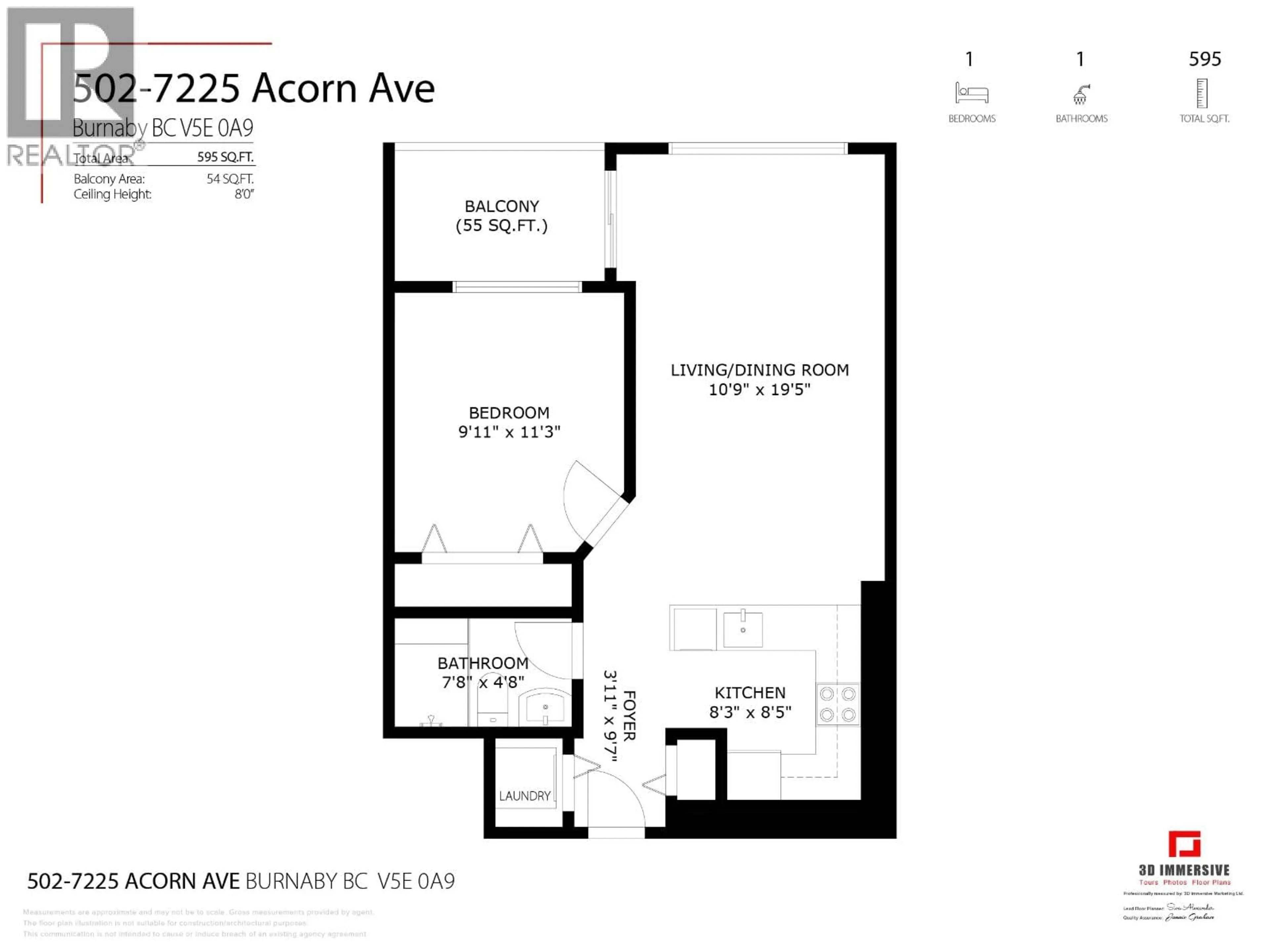 Floor plan for 502 - 7225 ACORN AVENUE, Burnaby British Columbia V5E0A9