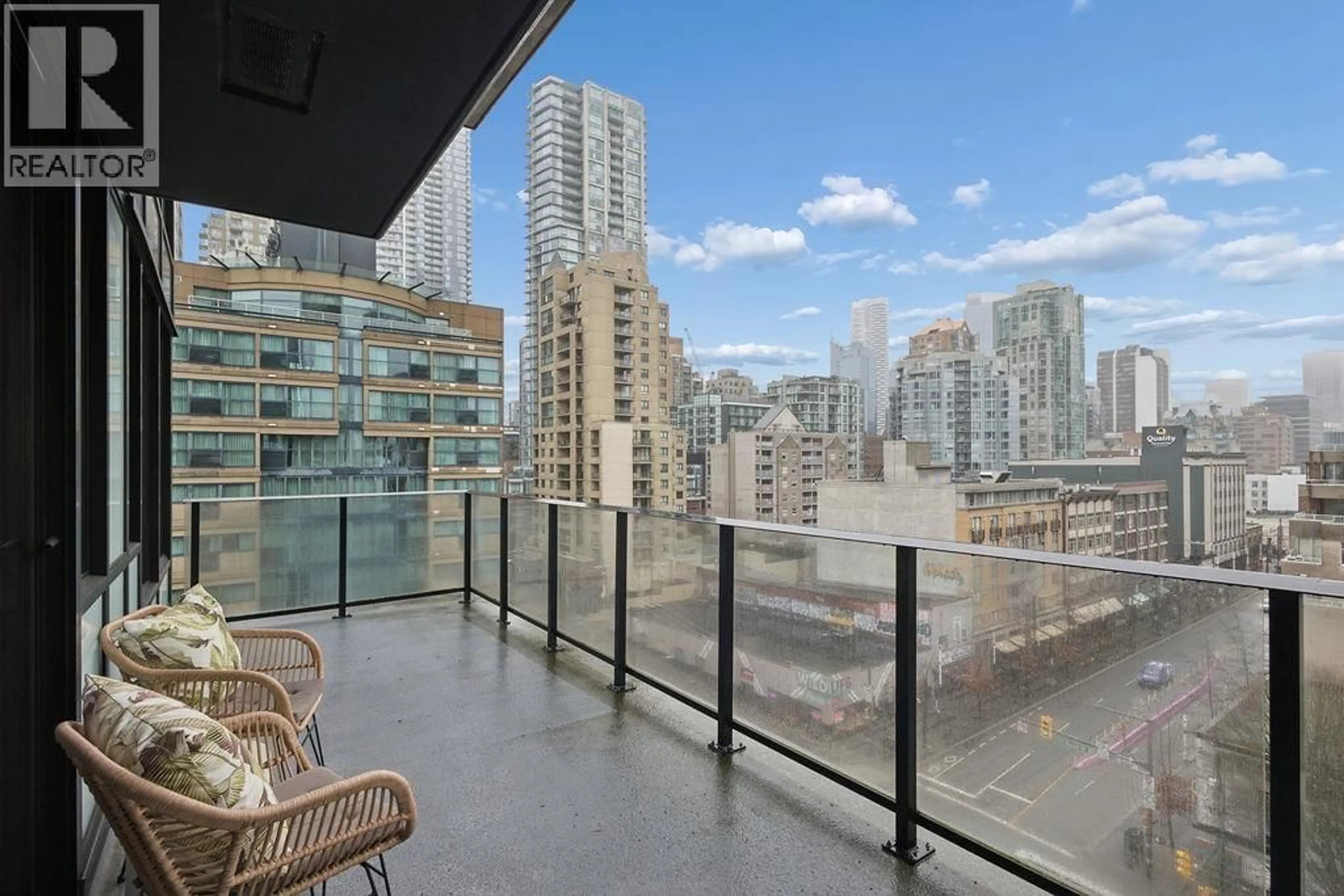Balcony in the apartment, city buildings view from balcony for 902 - 1325 ROLSTON STREET, Vancouver British Columbia V6B0M2