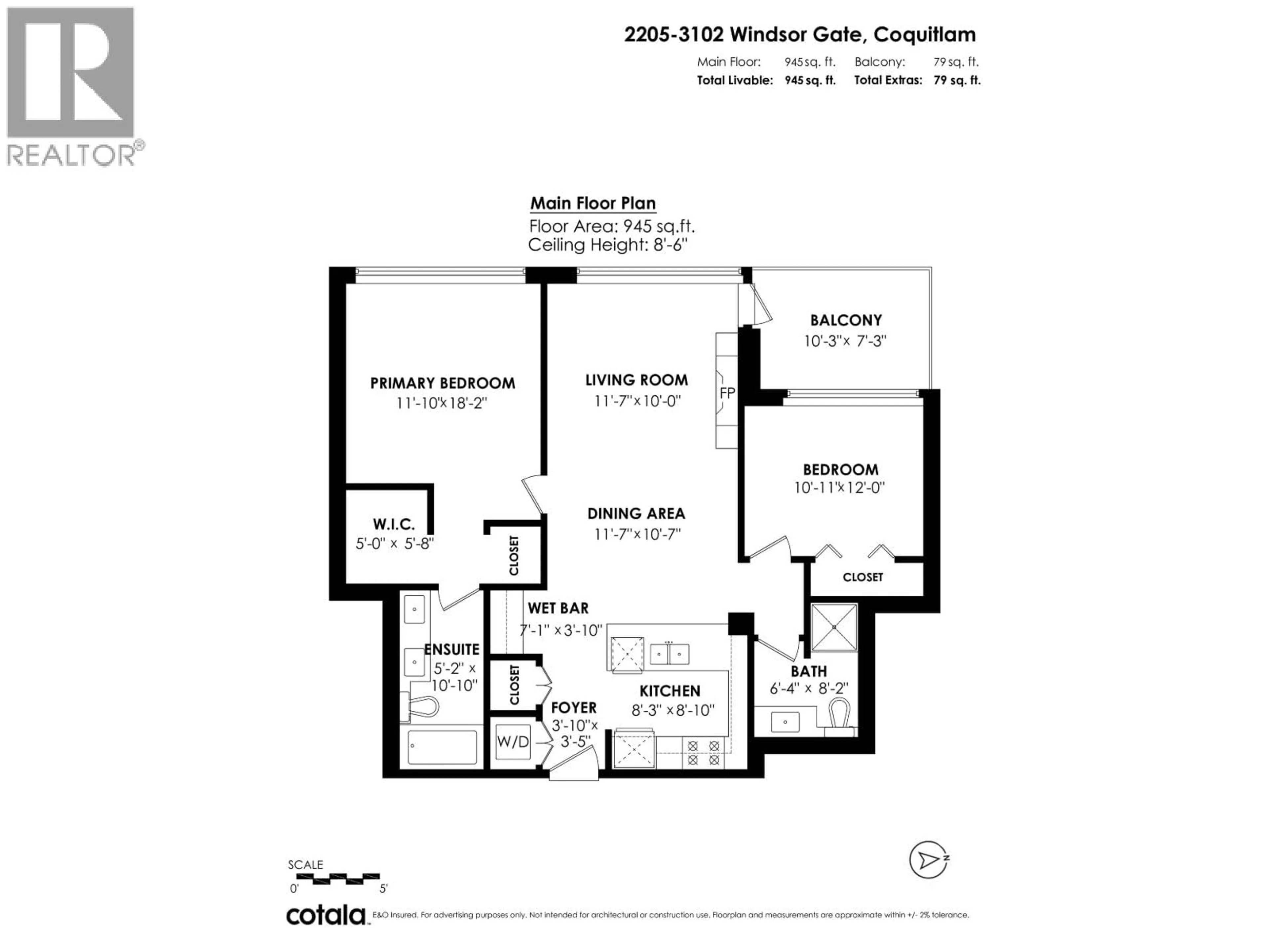 Floor plan for 2205 - 3102 WINDSOR GATE, Coquitlam British Columbia V3B0J3