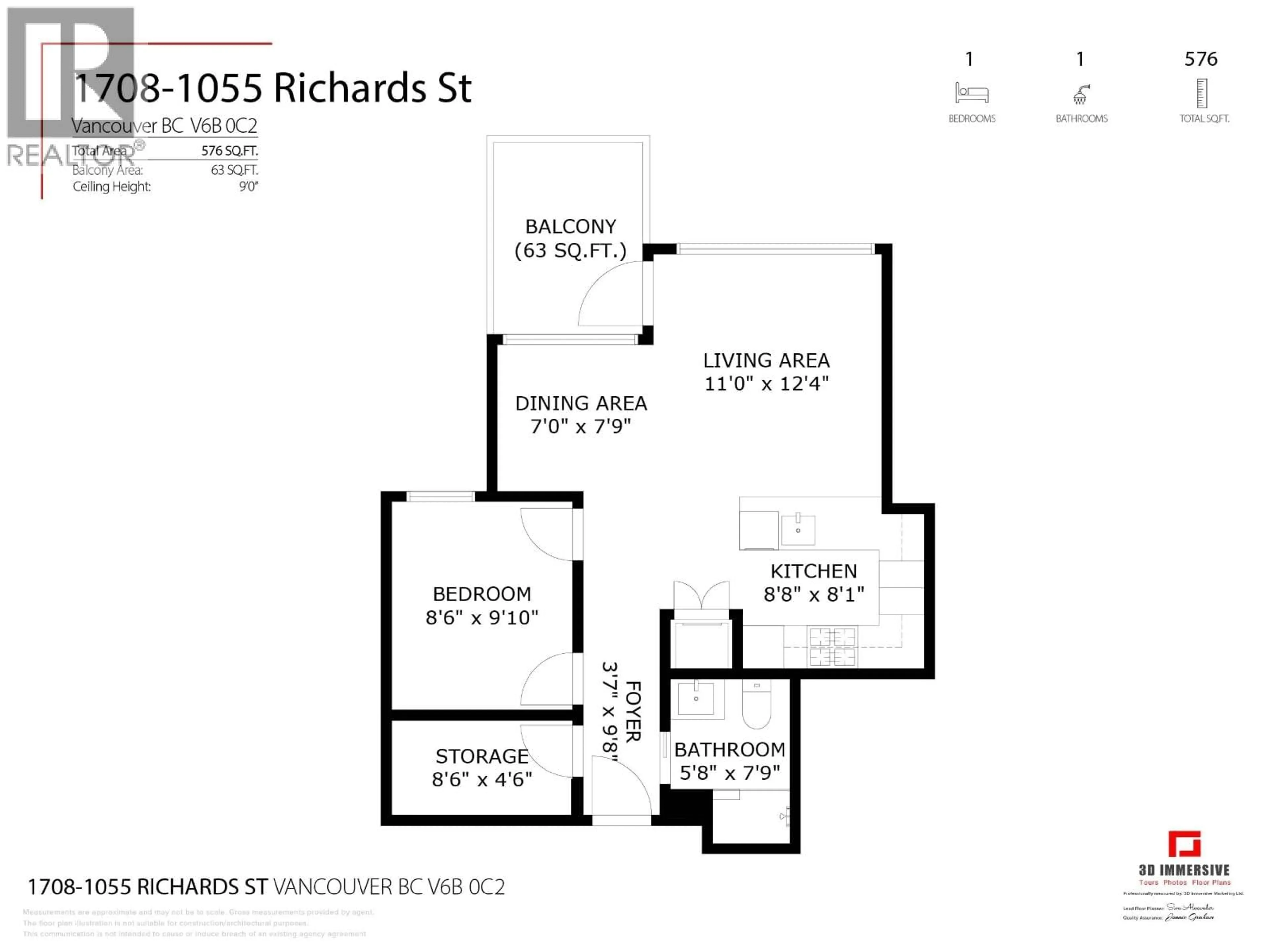 Floor plan for 1708 - 1055 RICHARDS STREET, Vancouver British Columbia V6B0C2
