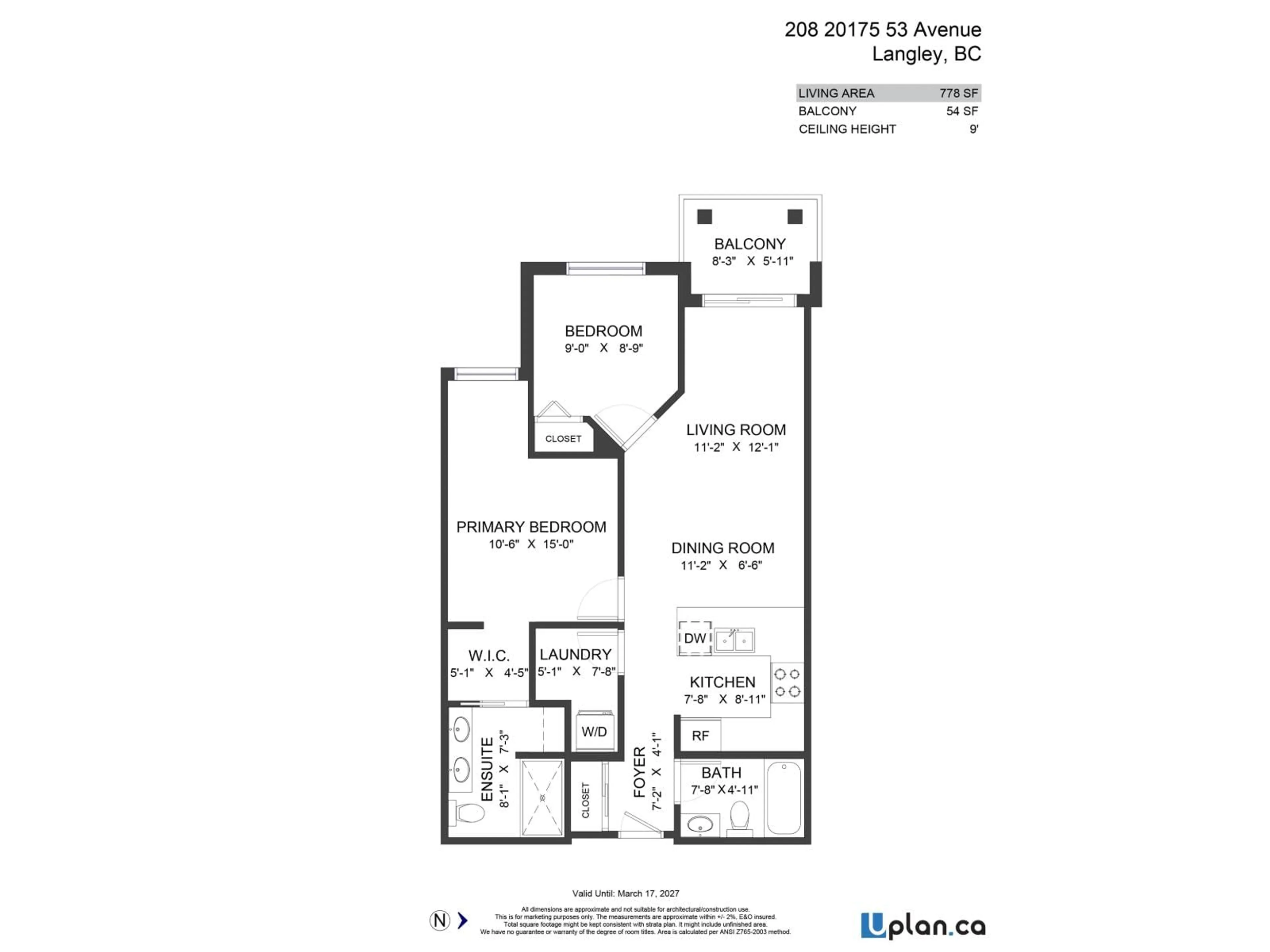 Floor plan for 208 - 20175 53 AVENUE, Langley British Columbia V3A0J8