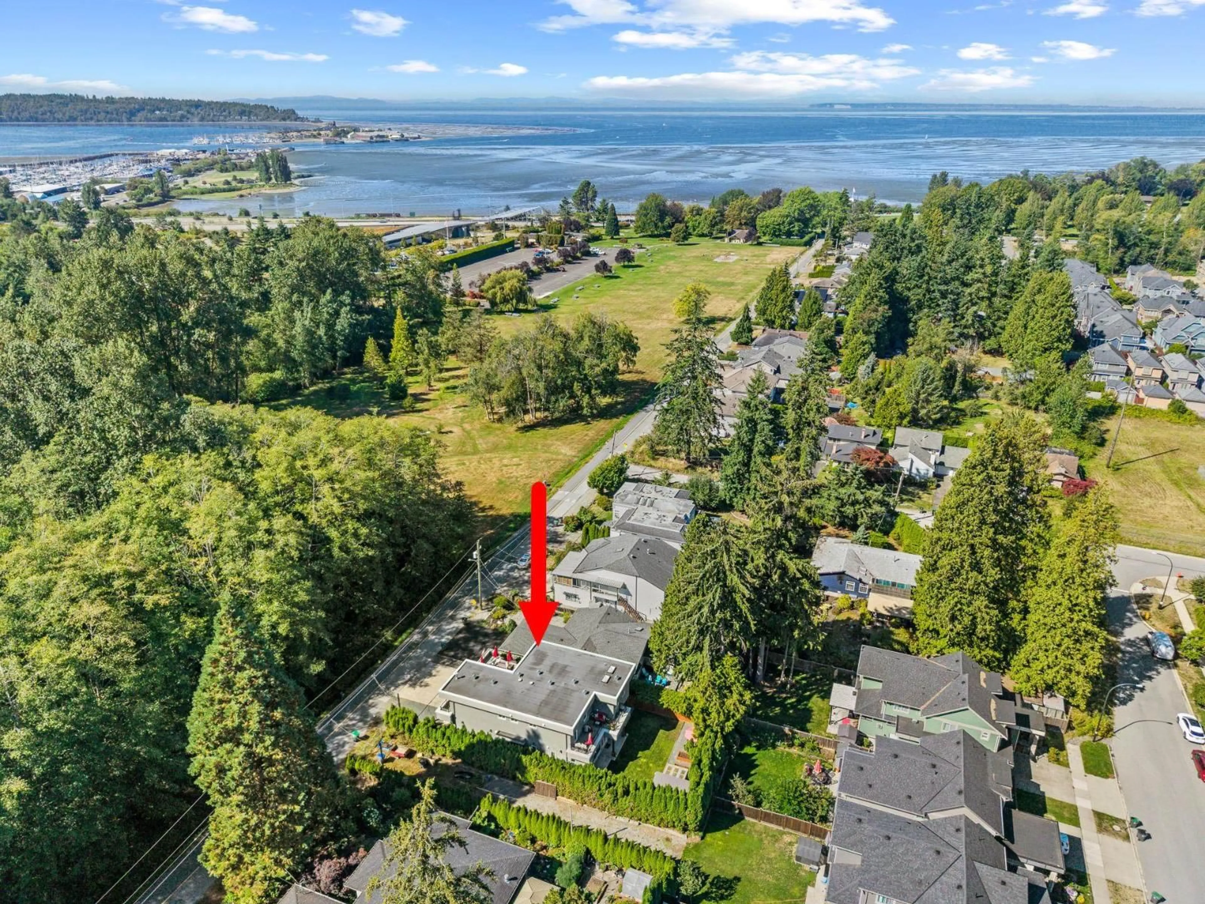 A pic from outside/outdoor area/front of a property/back of a property/a pic from drone, water/lake/river/ocean view for 17105 0 AVENUE, Surrey British Columbia V3Z9P2