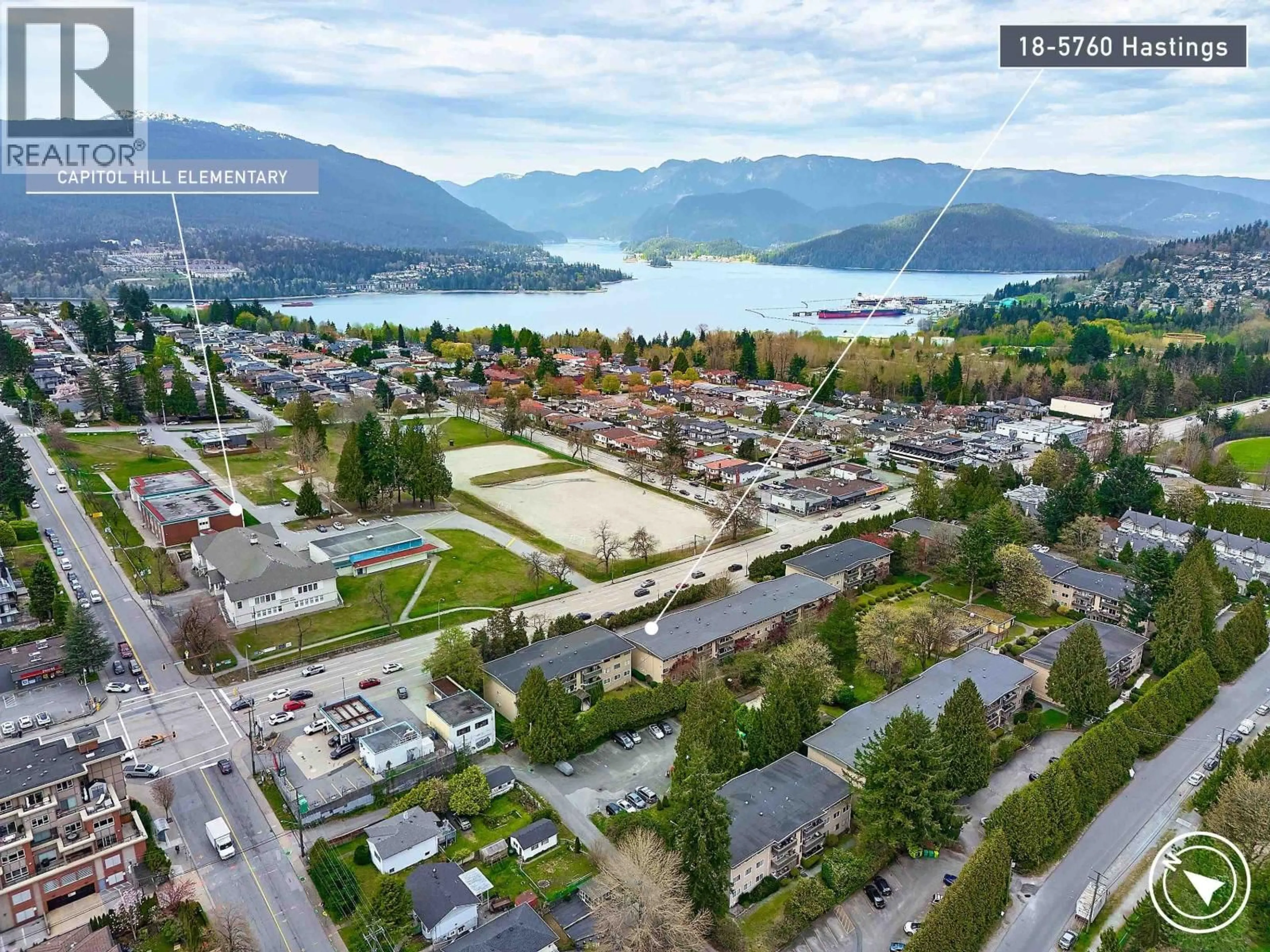 A pic from outside/outdoor area/front of a property/back of a property/a pic from drone, mountain view for 18 - 5760 HASTINGS STREET, Burnaby British Columbia V5B1R6