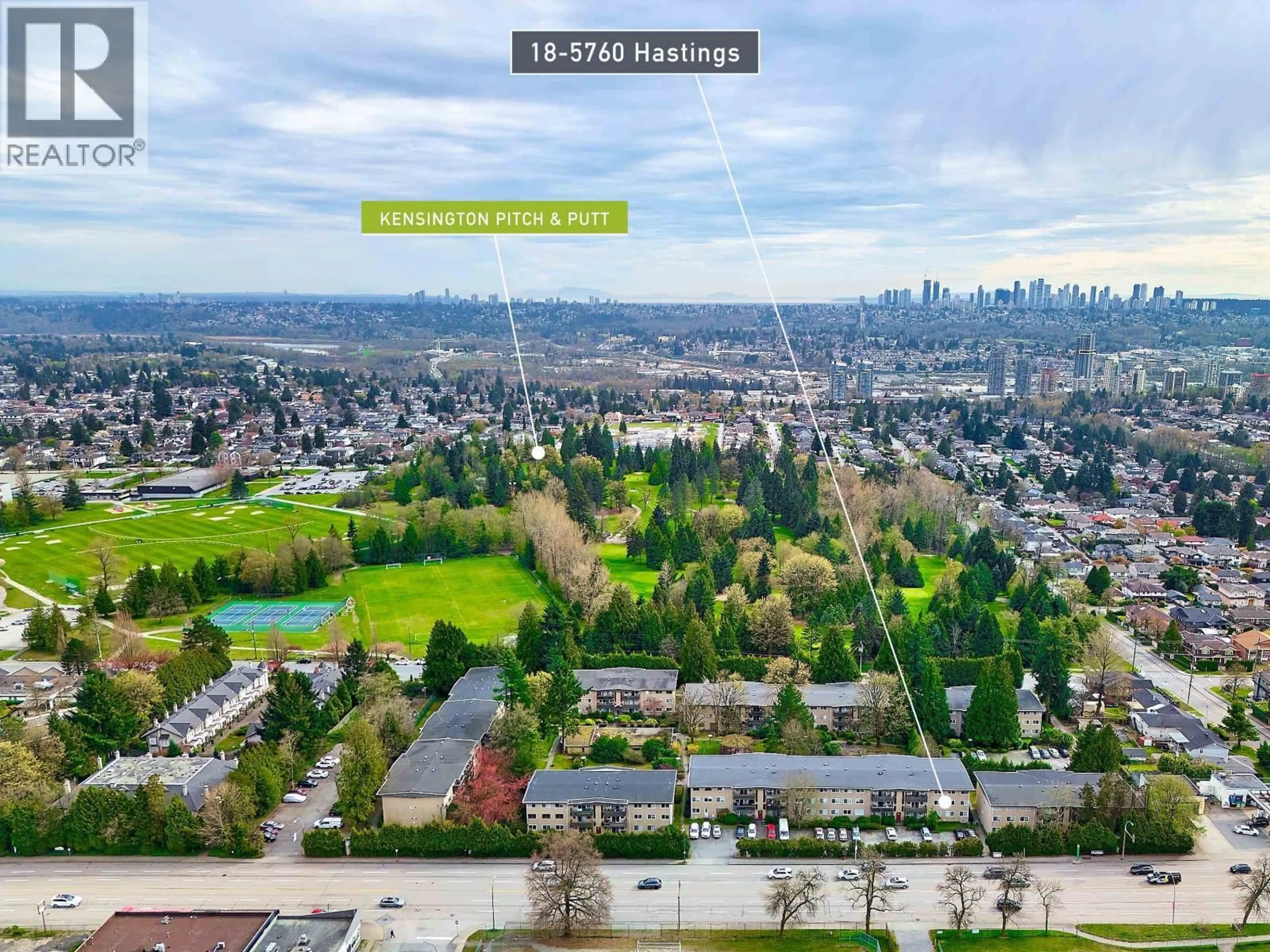 A pic from outside/outdoor area/front of a property/back of a property/a pic from drone, city buildings view from balcony for 18 - 5760 HASTINGS STREET, Burnaby British Columbia V5B1R6
