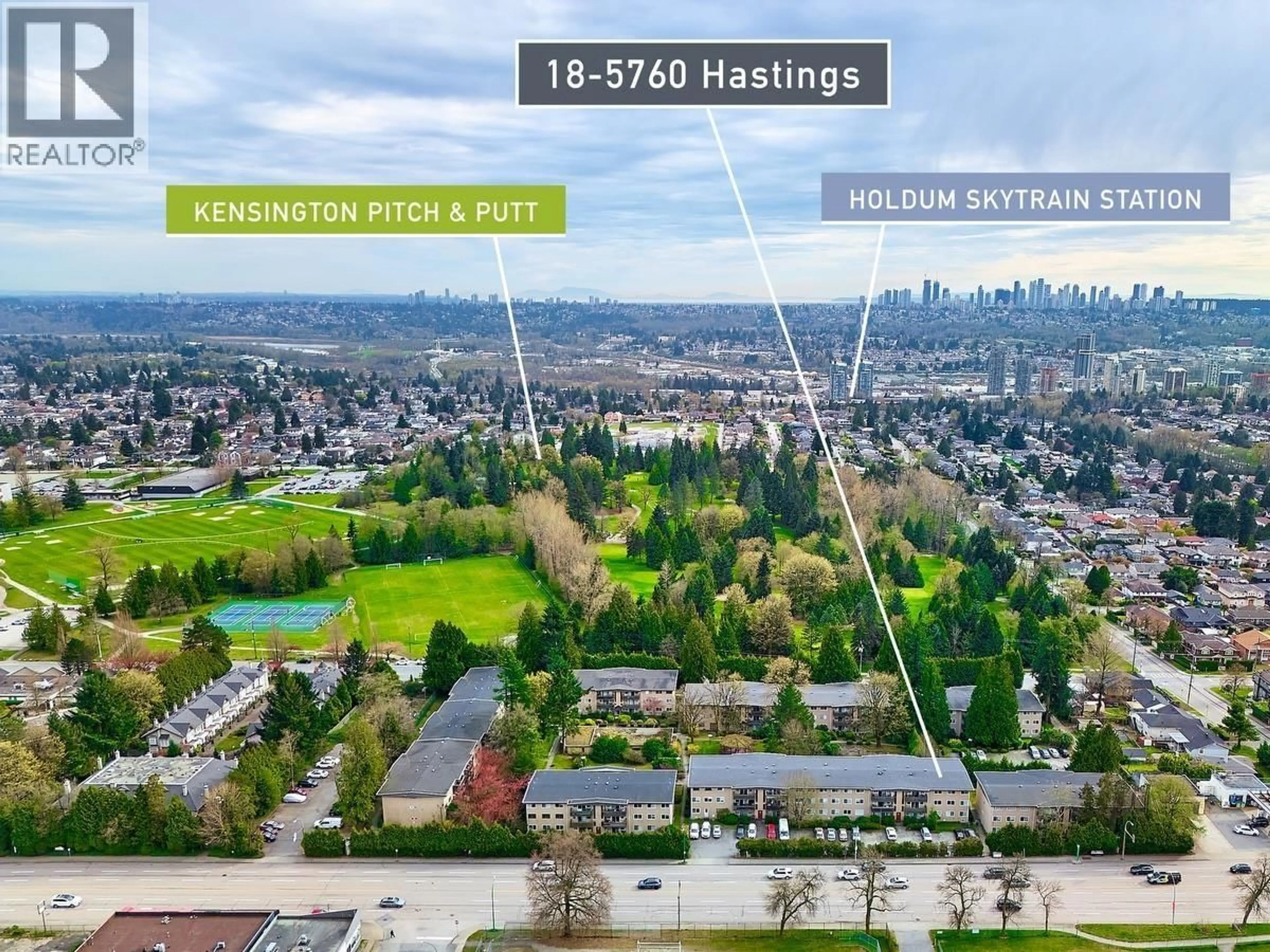 A pic from outside/outdoor area/front of a property/back of a property/a pic from drone, city buildings view from balcony for 18 - 5760 HASTINGS STREET, Burnaby British Columbia V5B1R6