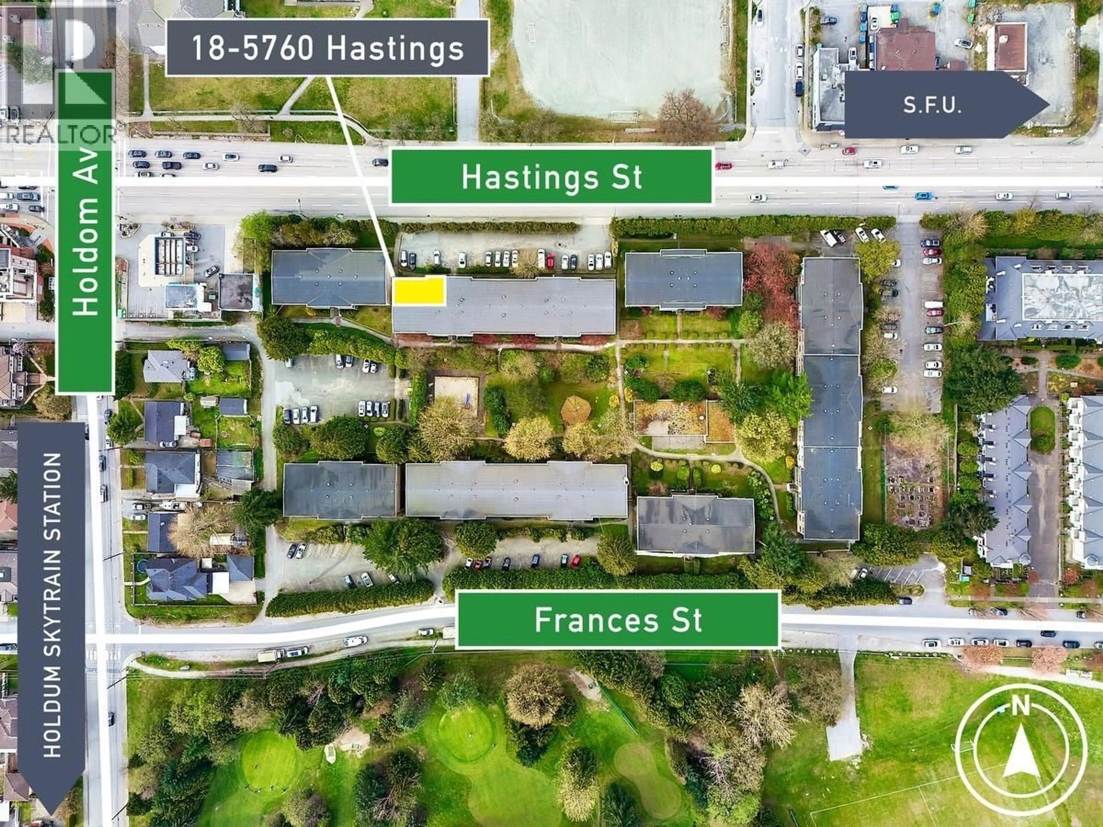 A pic from outside/outdoor area/front of a property/back of a property/a pic from drone, street for 18 - 5760 HASTINGS STREET, Burnaby British Columbia V5B1R6