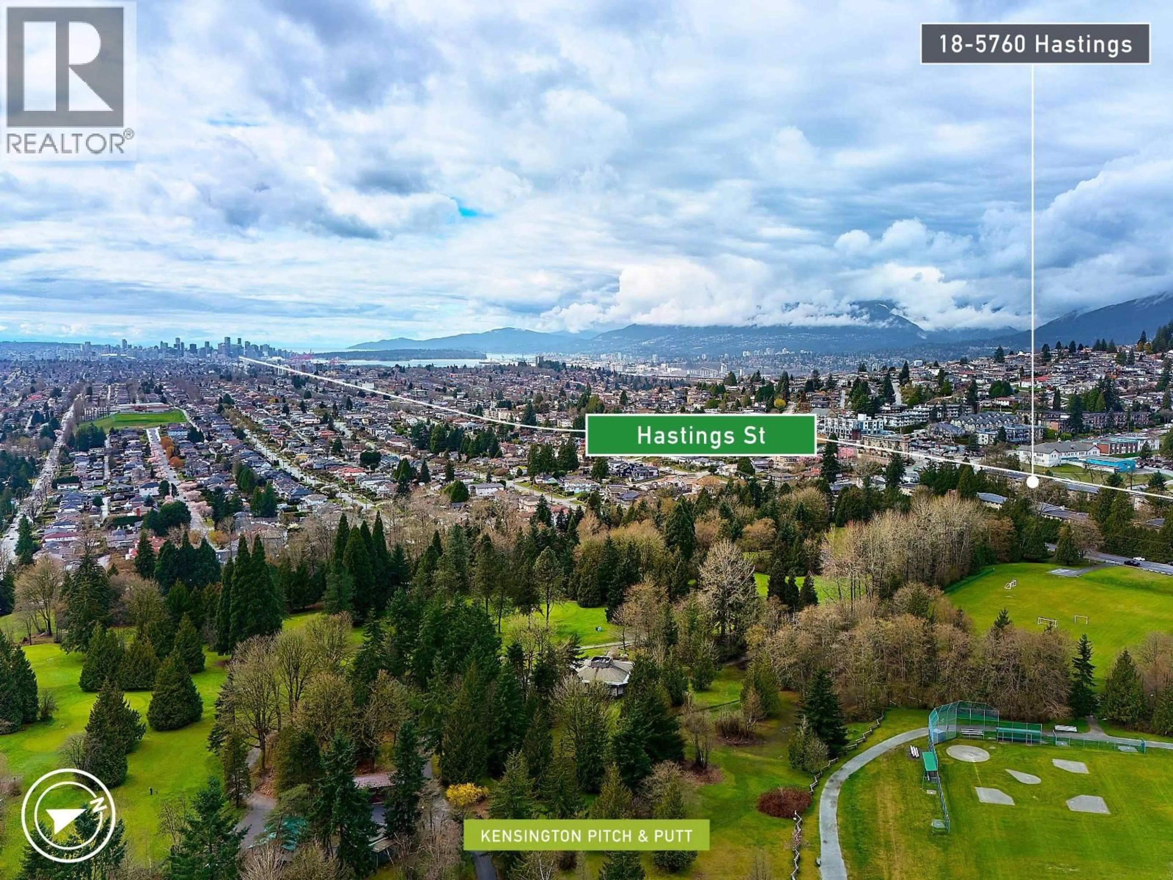 A pic from outside/outdoor area/front of a property/back of a property/a pic from drone, mountain view for 18 - 5760 HASTINGS STREET, Burnaby British Columbia V5B1R6