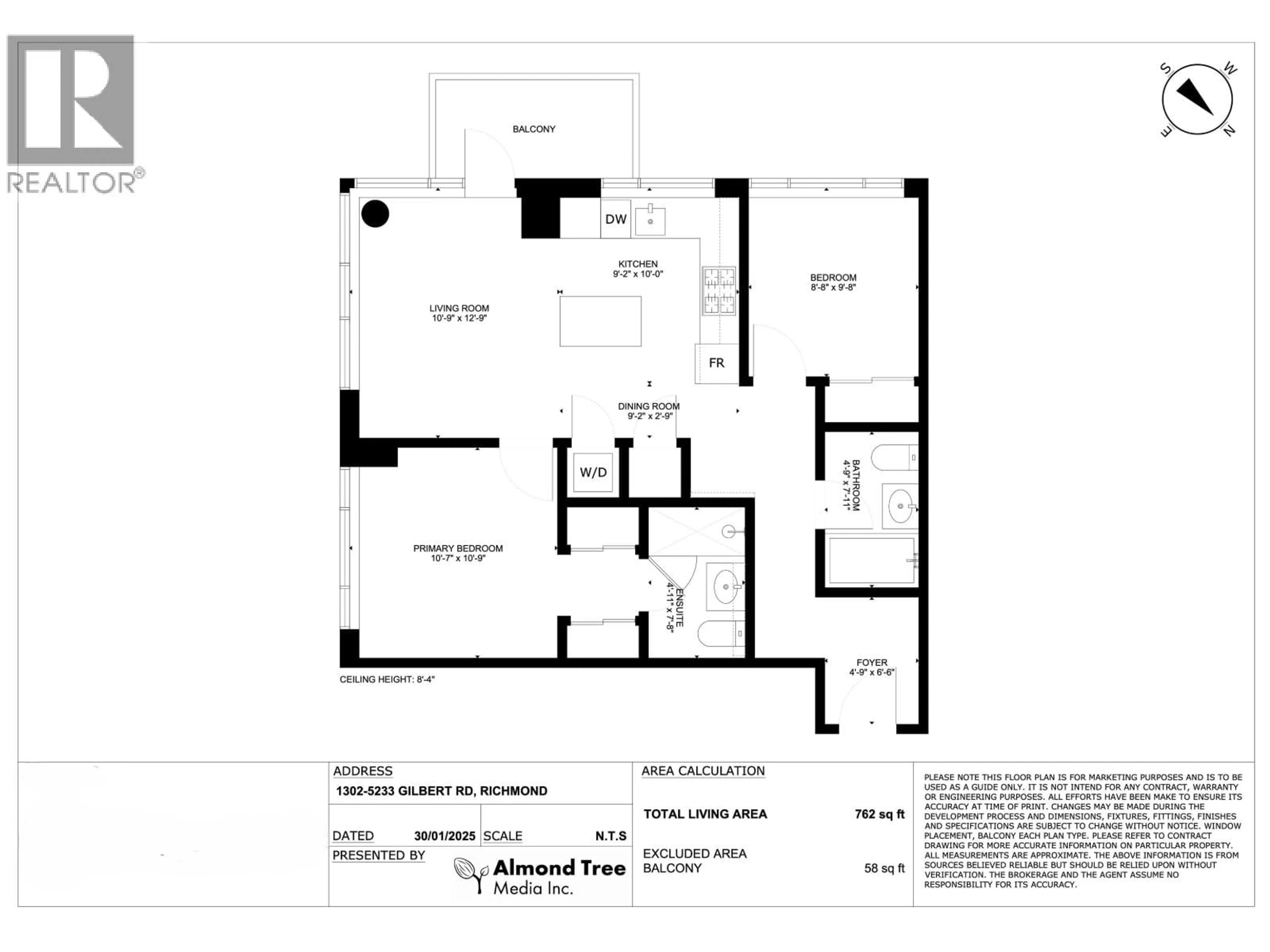 Floor plan for 1302 - 5233 GILBERT ROAD, Richmond British Columbia V7C0B3
