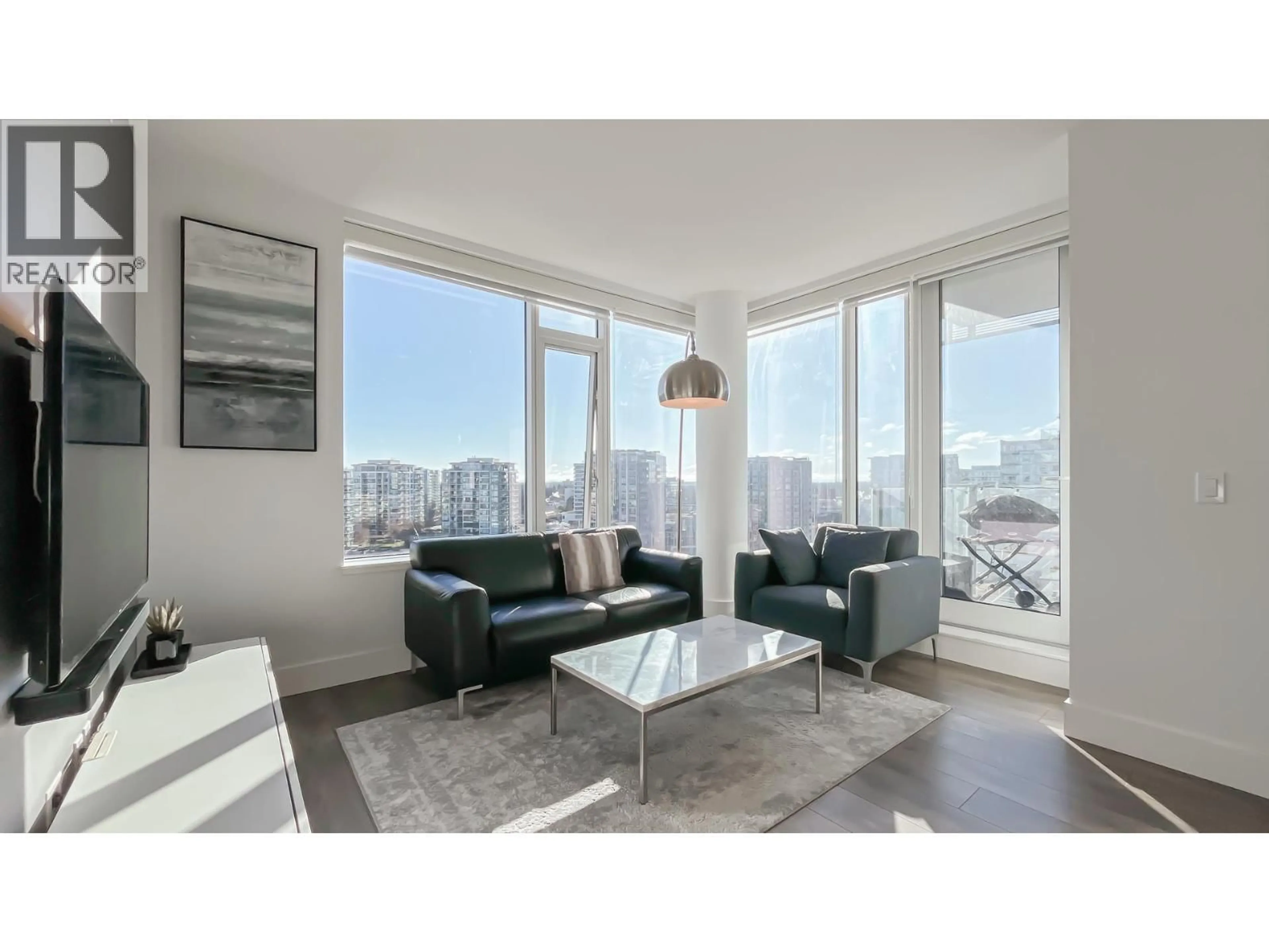 Living room with furniture, wood/laminate floor for 1302 - 5233 GILBERT ROAD, Richmond British Columbia V7C0B3