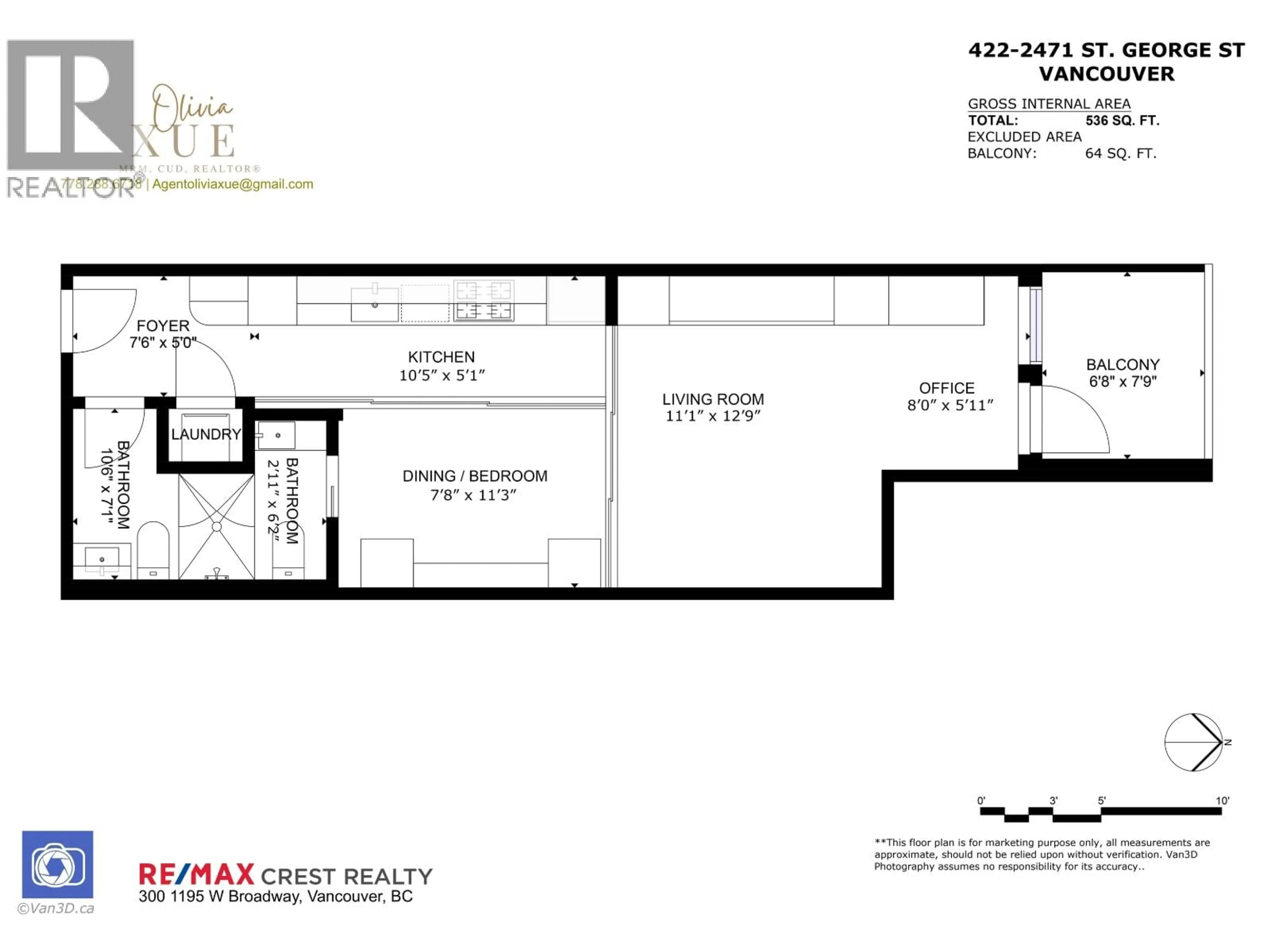 Floor plan for 422 - 2471 ST GEORGE STREET, Vancouver British Columbia V5T0L9