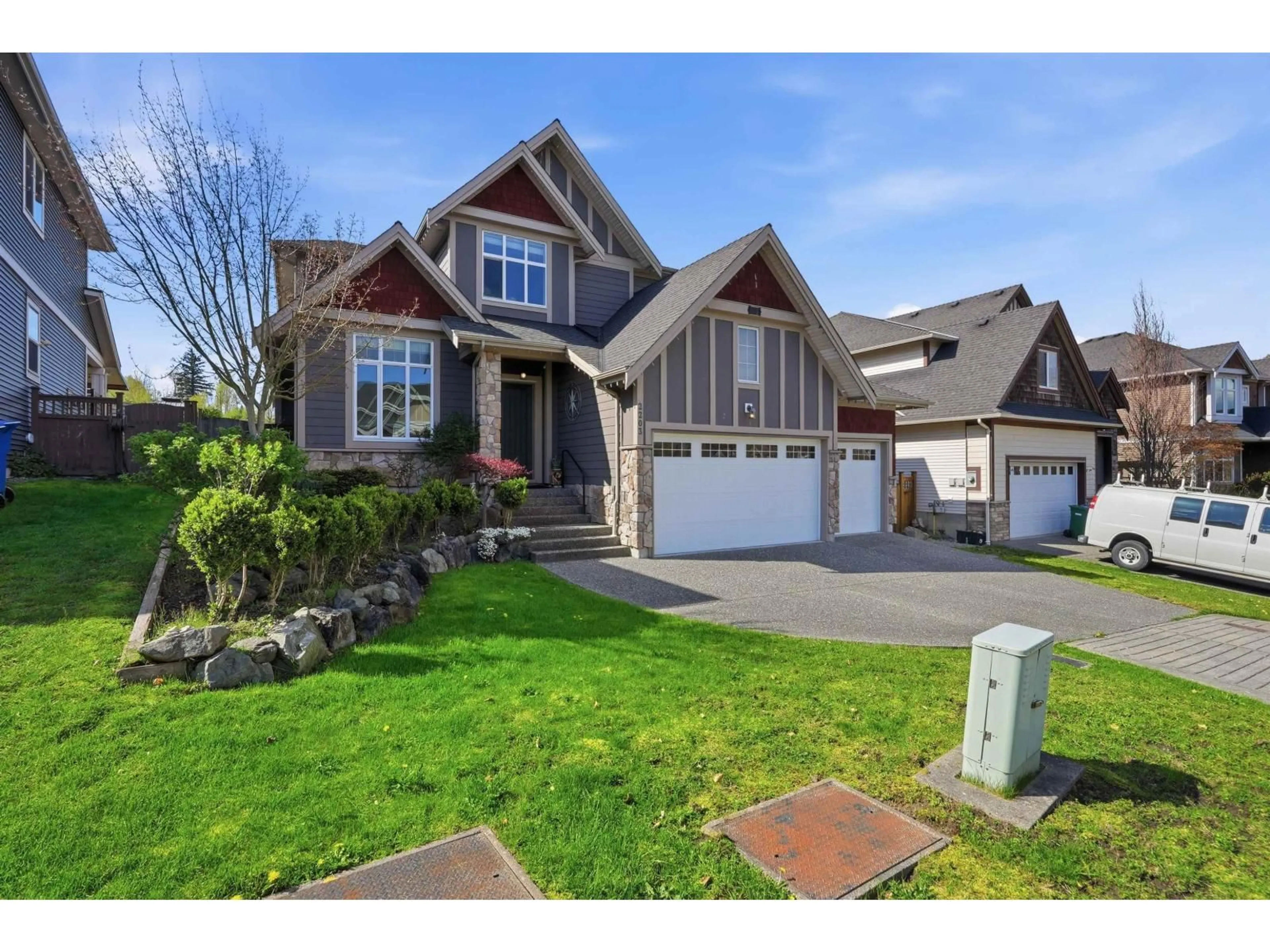 Home with brick exterior material, street for 2203 RIESLING DRIVE, Abbotsford British Columbia V4X0A6