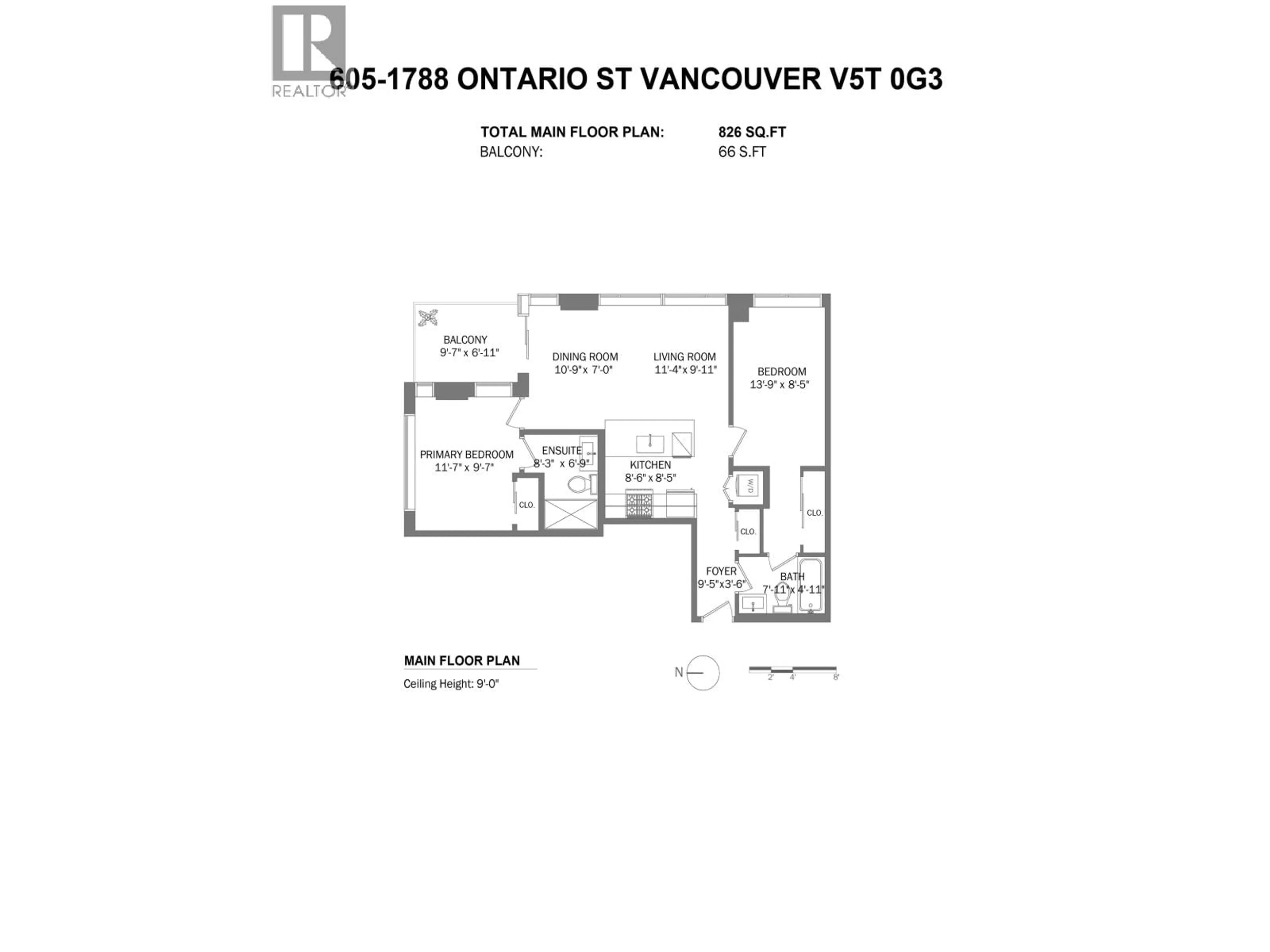 Floor plan for 605 - 1788 ONTARIO STREET, Vancouver British Columbia V5T0G3