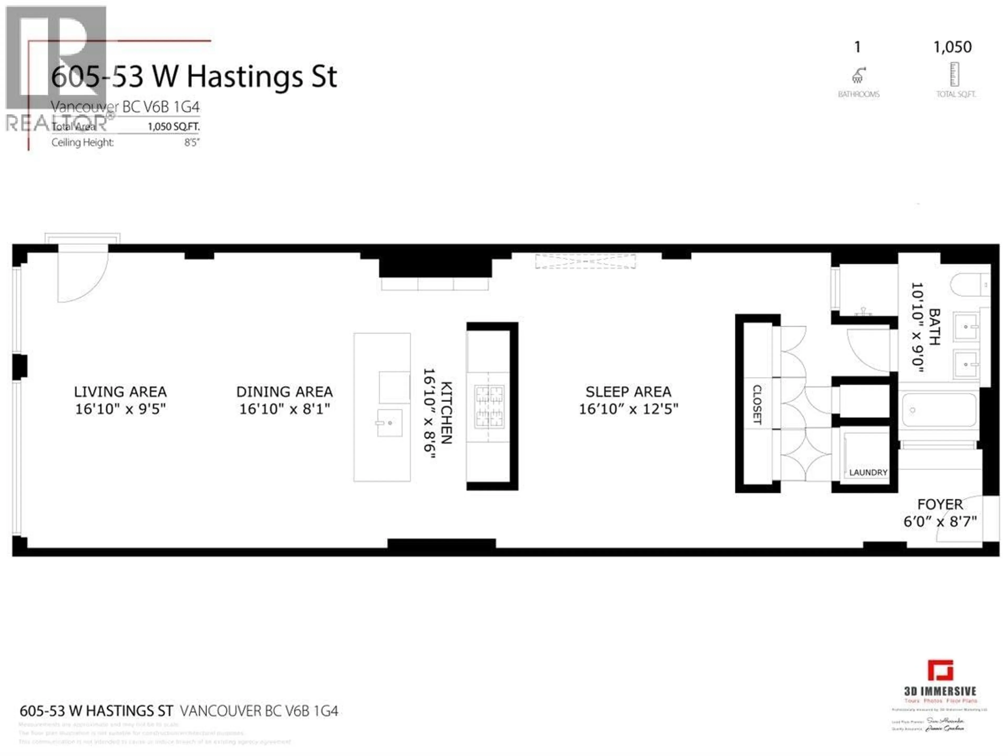 Floor plan for 605 - 53 HASTINGS STREET, Vancouver British Columbia V6B1G4