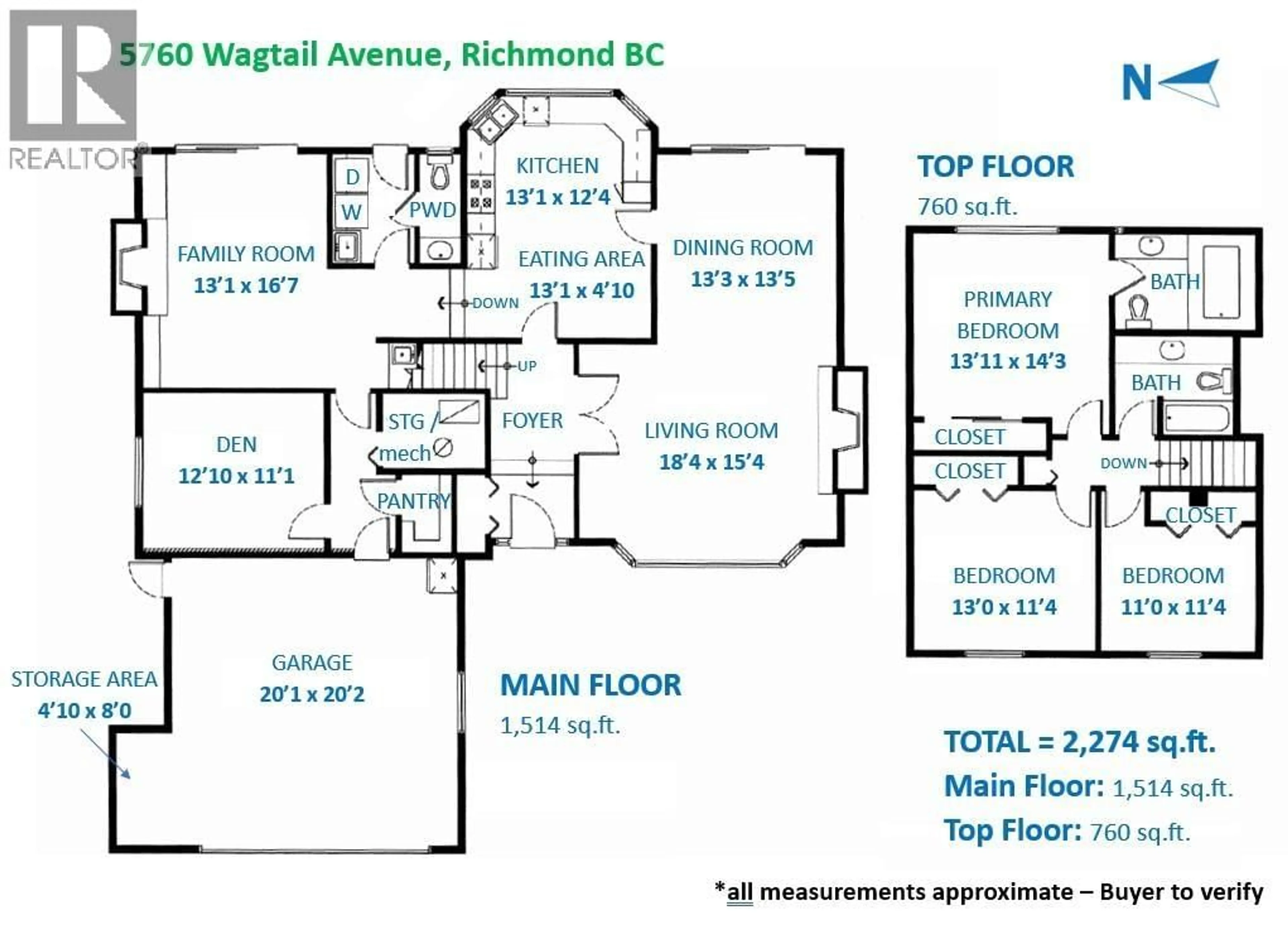 Floor plan for 5760 WAGTAIL AVENUE, Richmond British Columbia V7E4V9