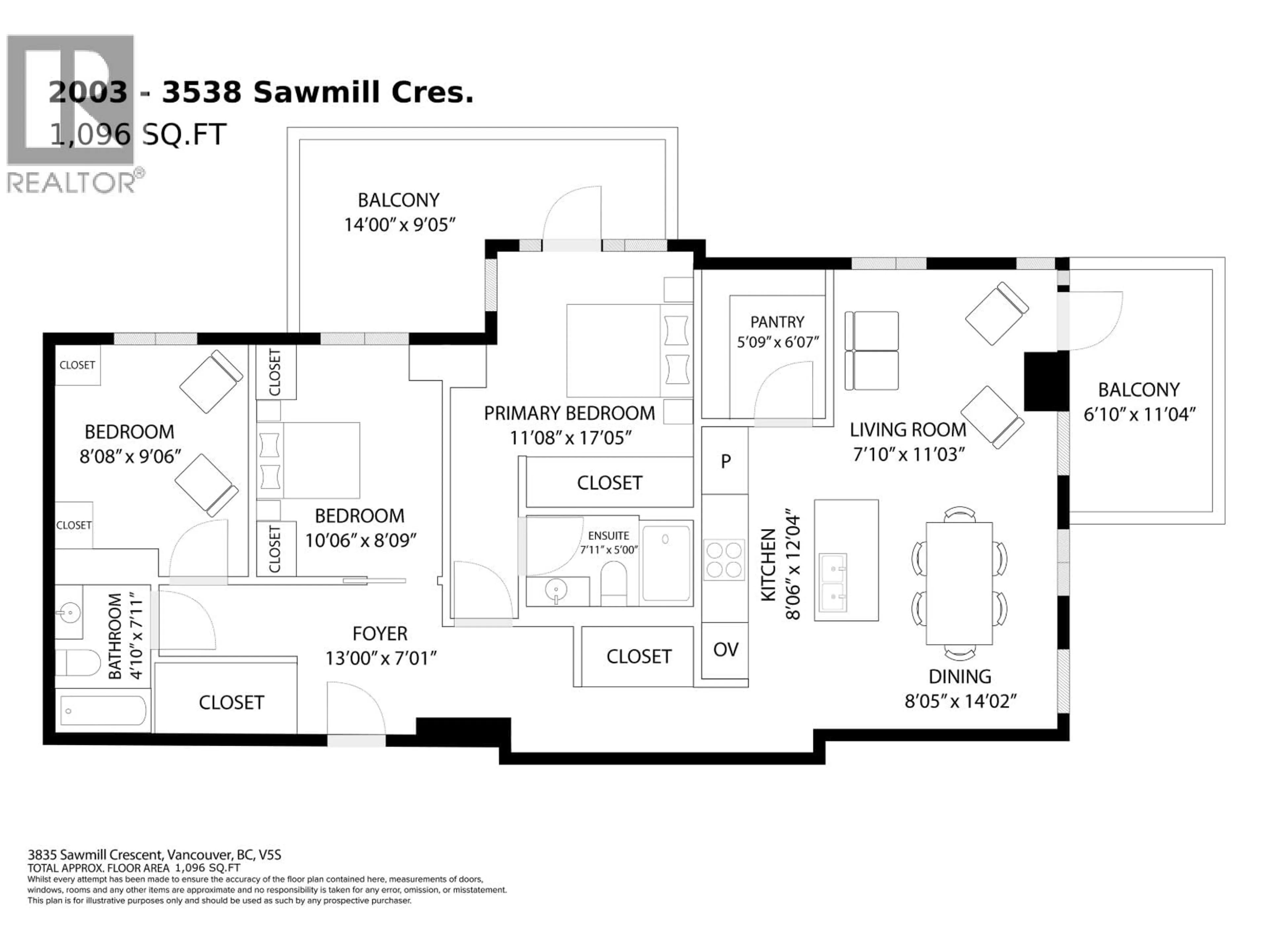 Floor plan for 2003 - 3538 SAWMILL CRESCENT, Vancouver British Columbia V5S0J8