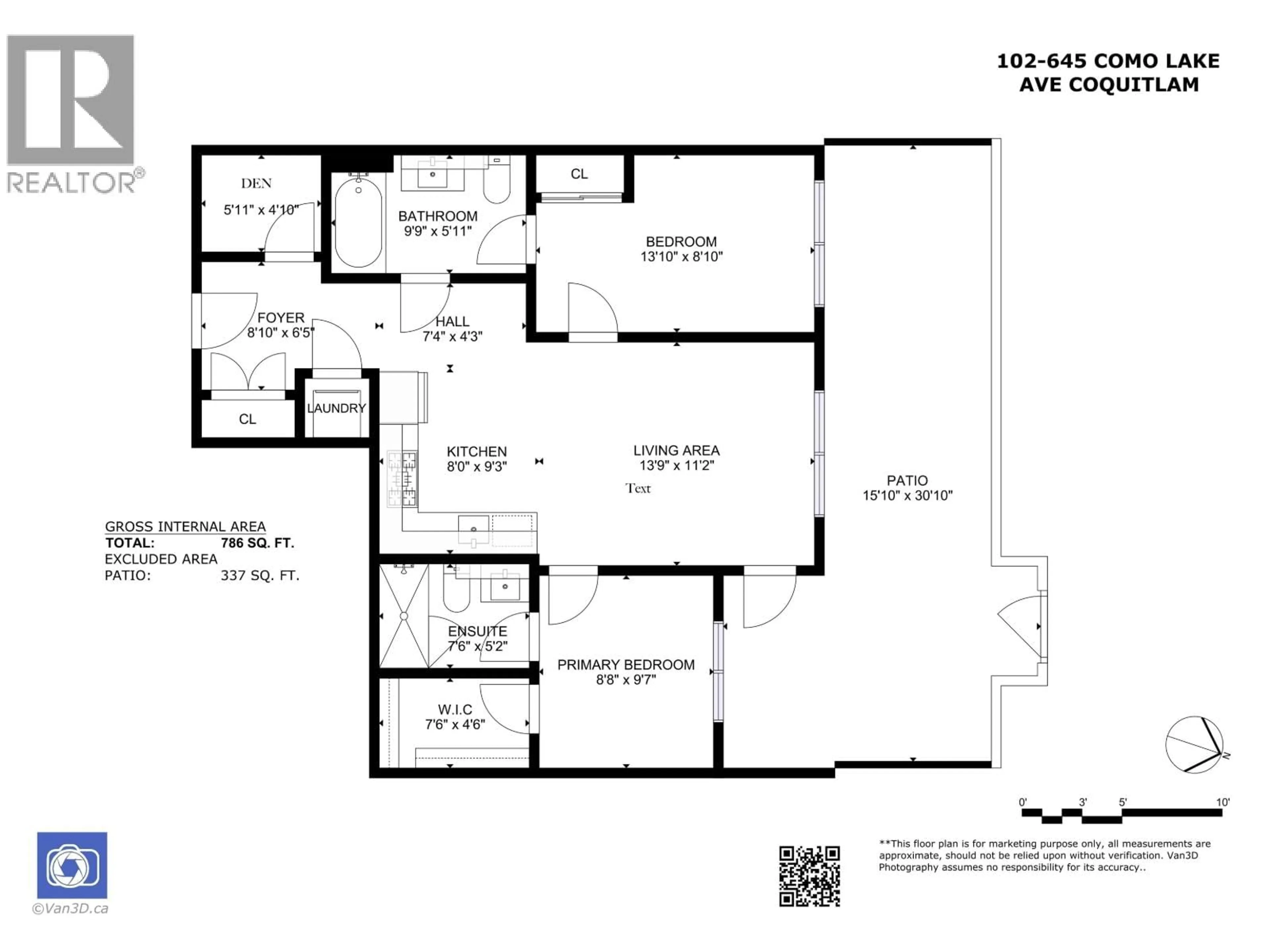 Floor plan for 102 - 645 COMO LAKE AVENUE, Coquitlam British Columbia V3J0N9