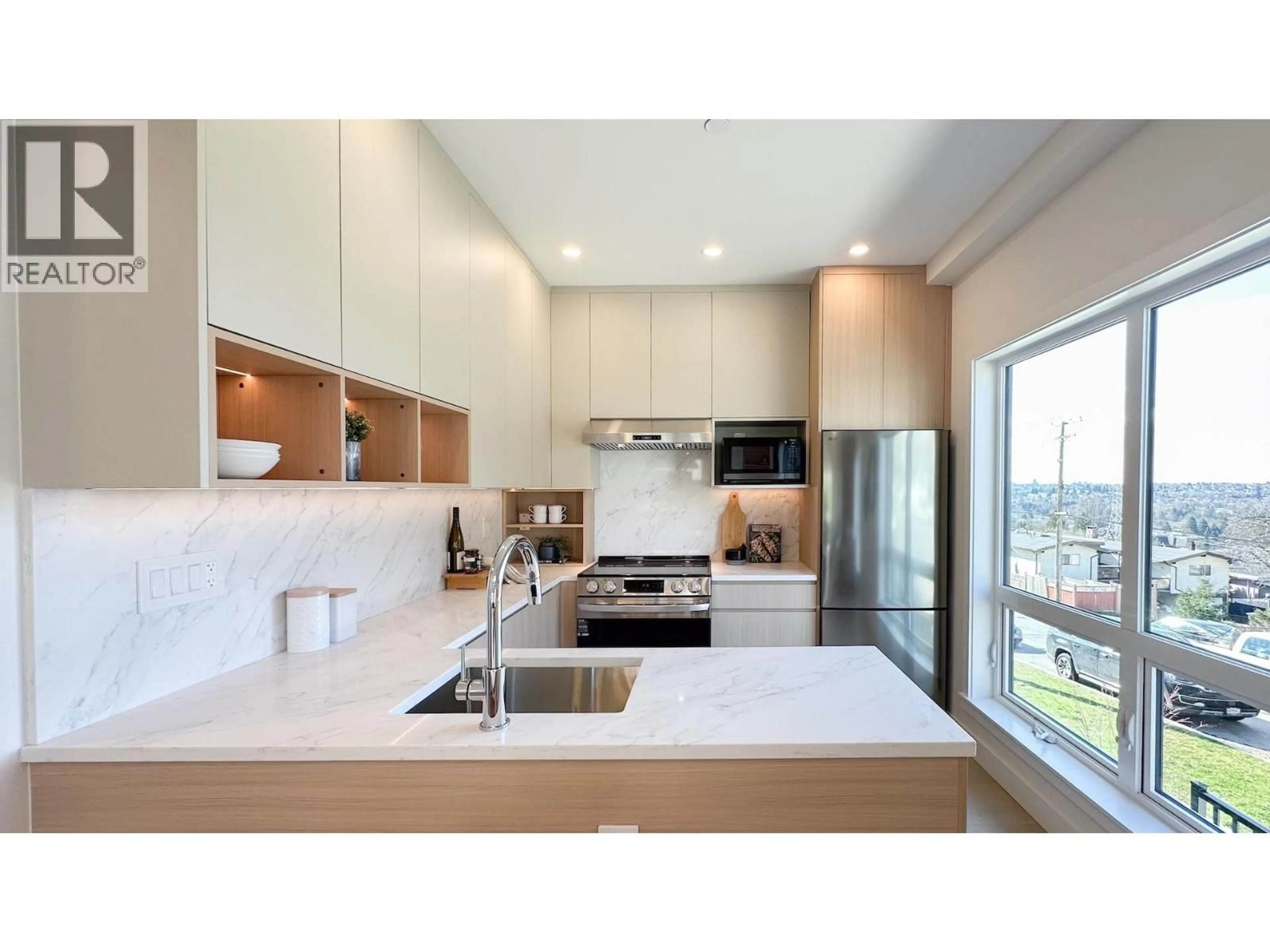 Contemporary kitchen, ceramic/tile floor for 3 - 3800 PENDER STREET, Burnaby British Columbia V5C2L5