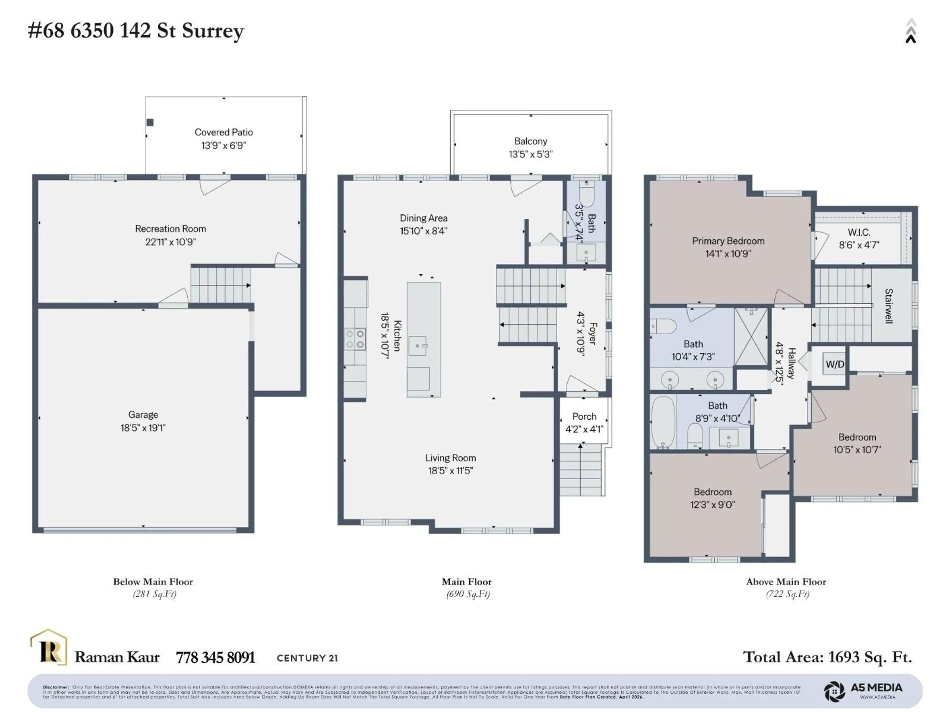 Floor plan for 68 - 6350 142 STREET, Surrey British Columbia V3X1B8