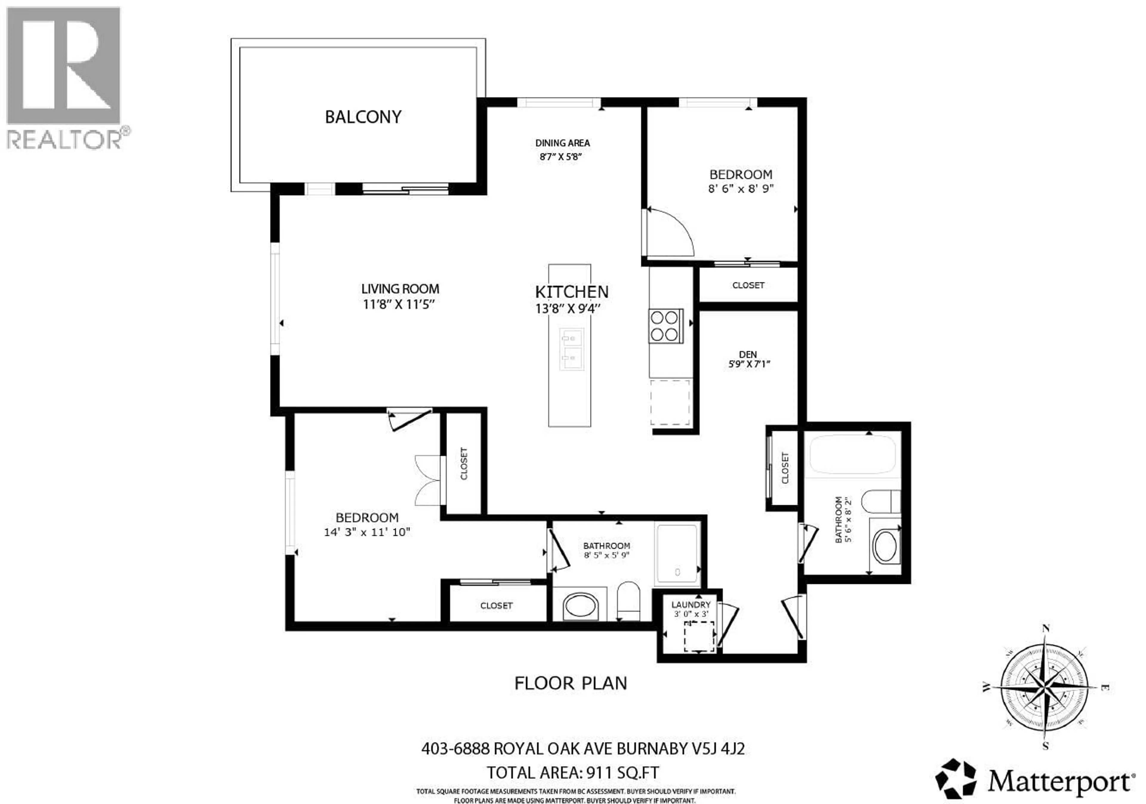 Floor plan for 403 - 6888 ROYAL OAK AVENUE, Burnaby British Columbia V5J4J2