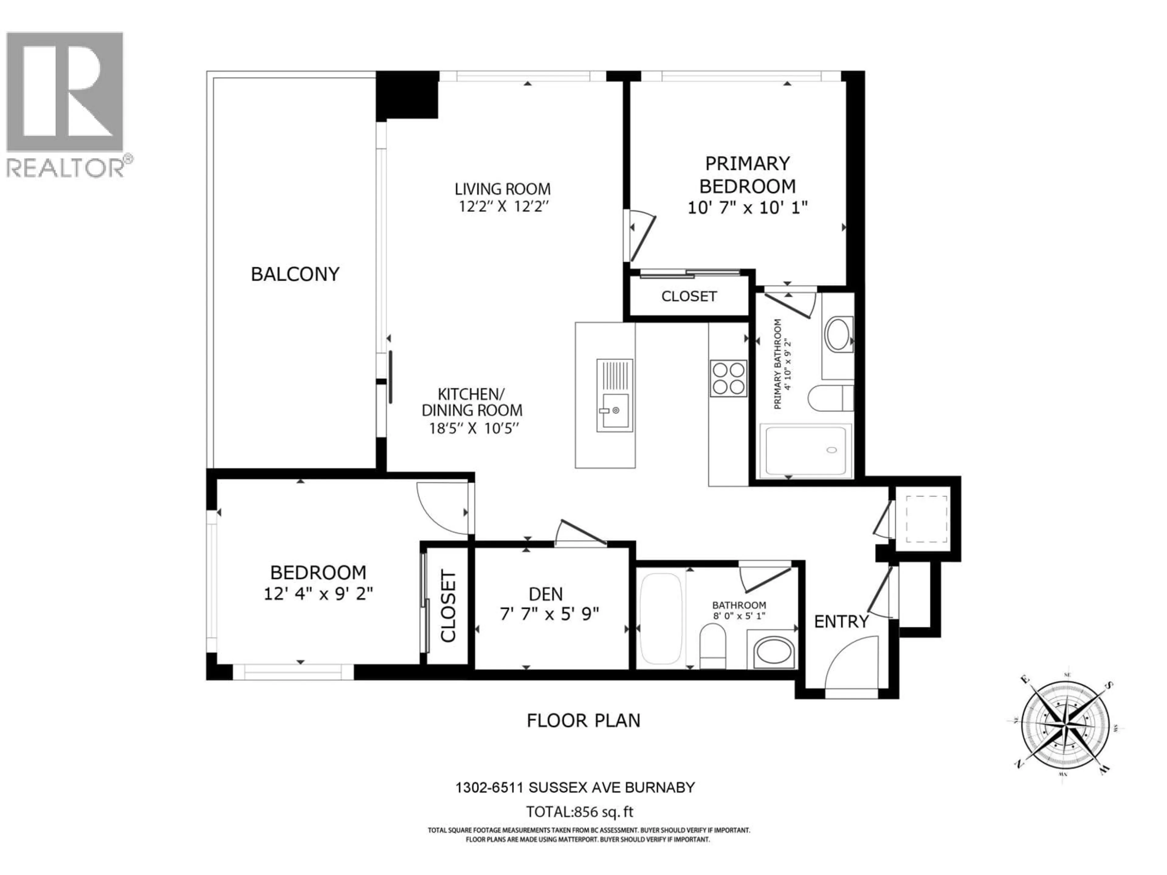Floor plan for 1302 - 6511 SUSSEX AVENUE, Burnaby British Columbia V5H0K5