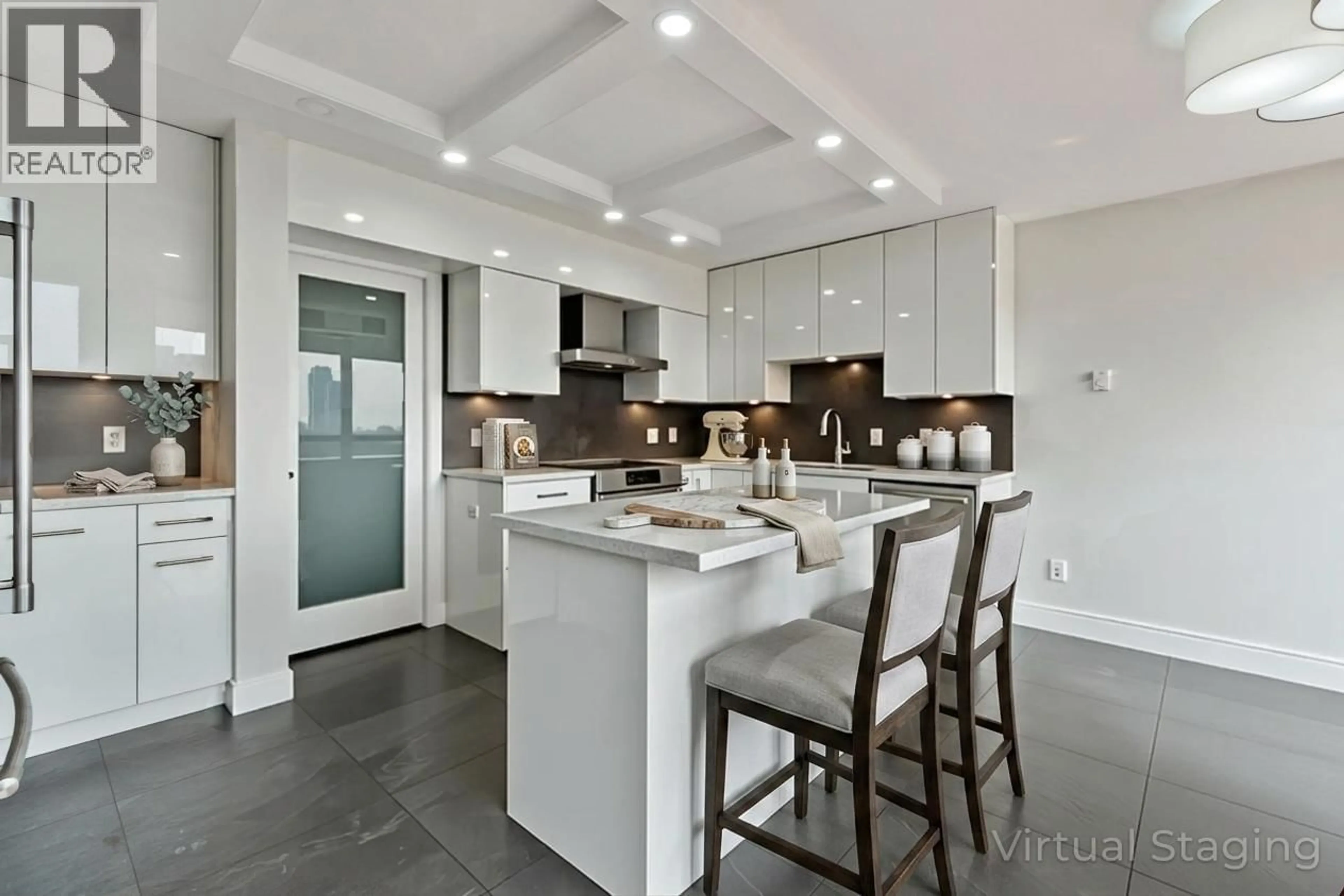 Contemporary kitchen, ceramic/tile floor for 1104 - 38 LEOPOLD PLACE, New Westminster British Columbia V3L2C6