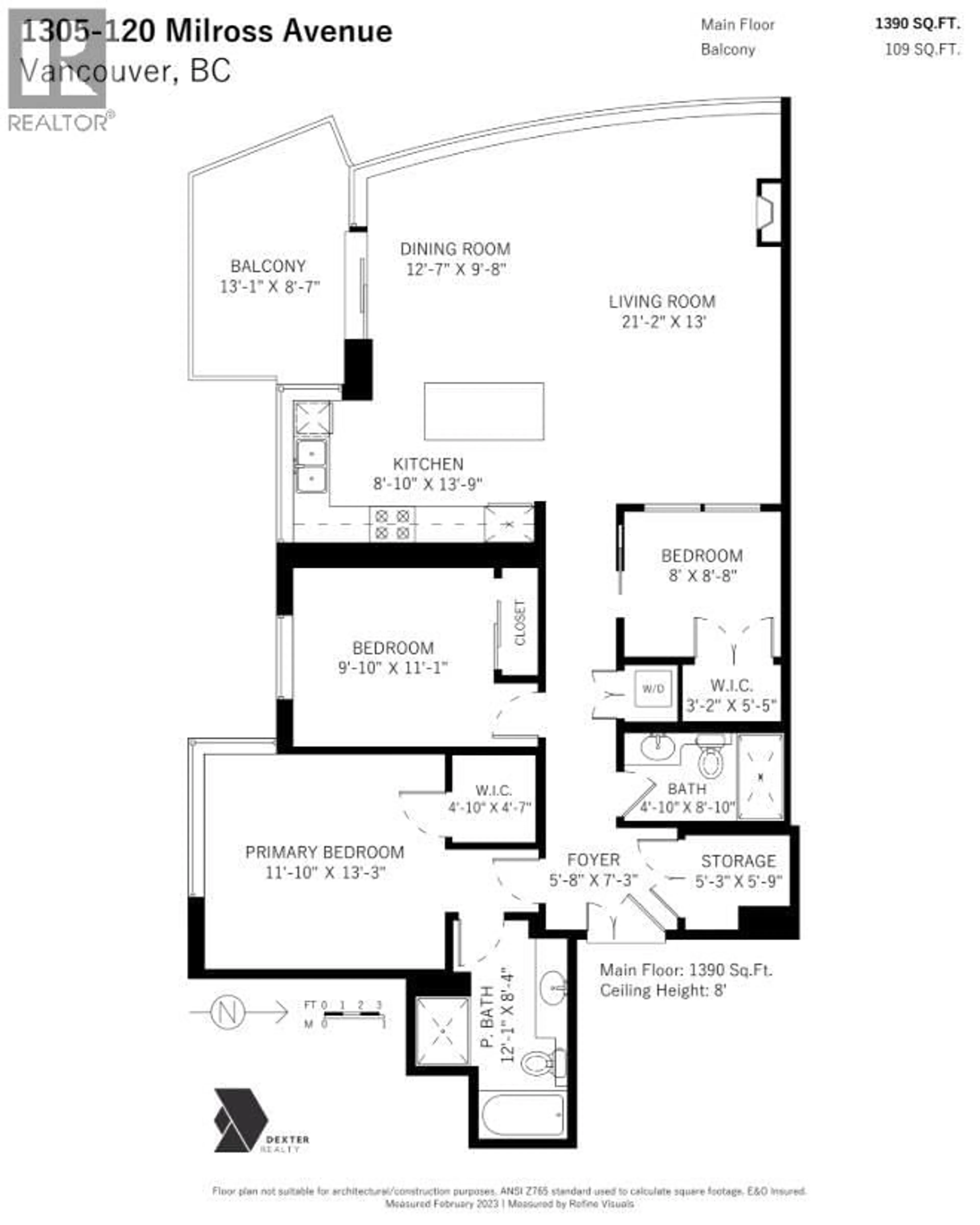 Floor plan for 1305 - 120 MILROSS AVENUE, Vancouver British Columbia V6A4K7