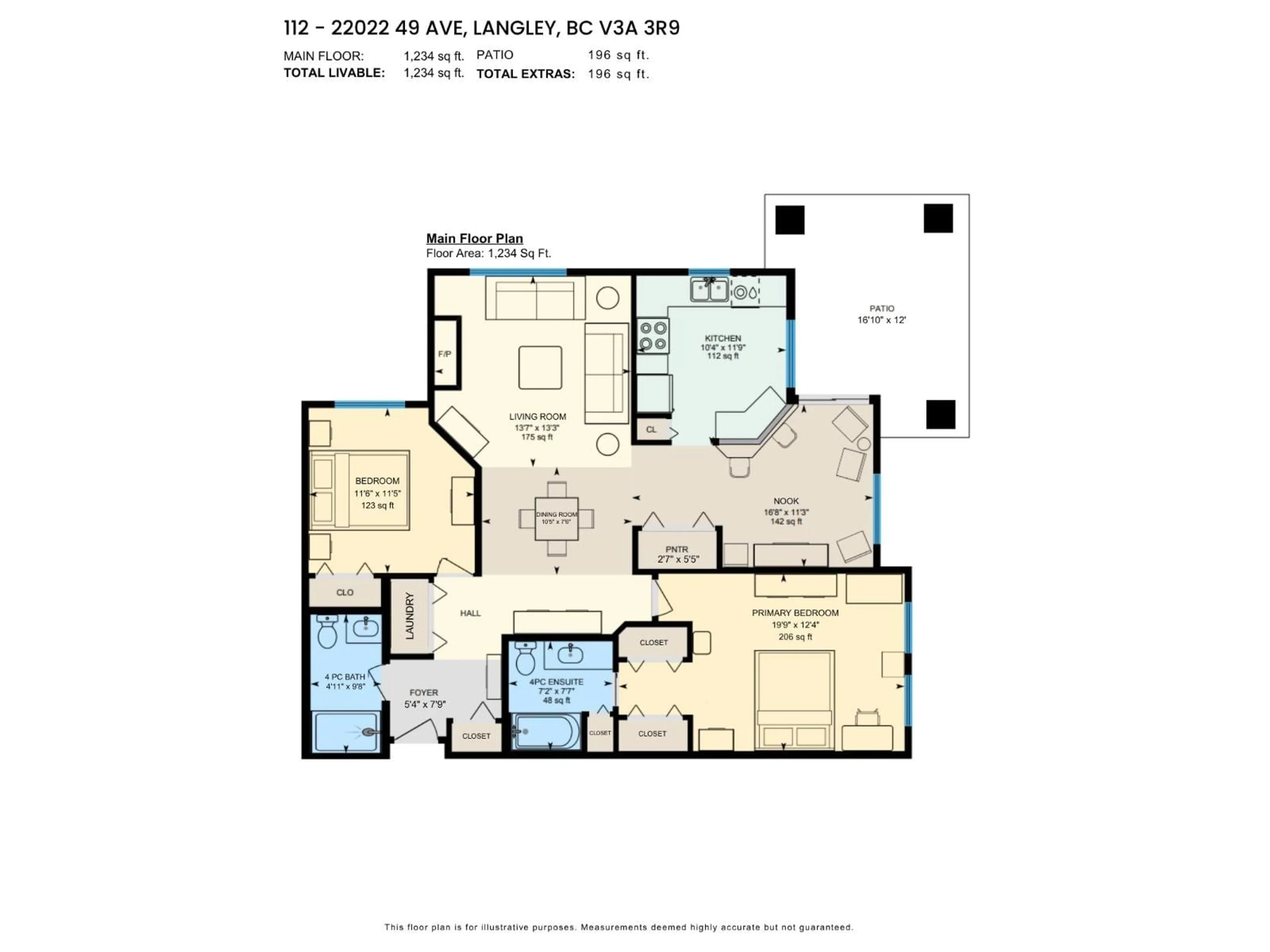 Floor plan for 112 - 22022 49 AVENUE, Langley British Columbia V3A3R9