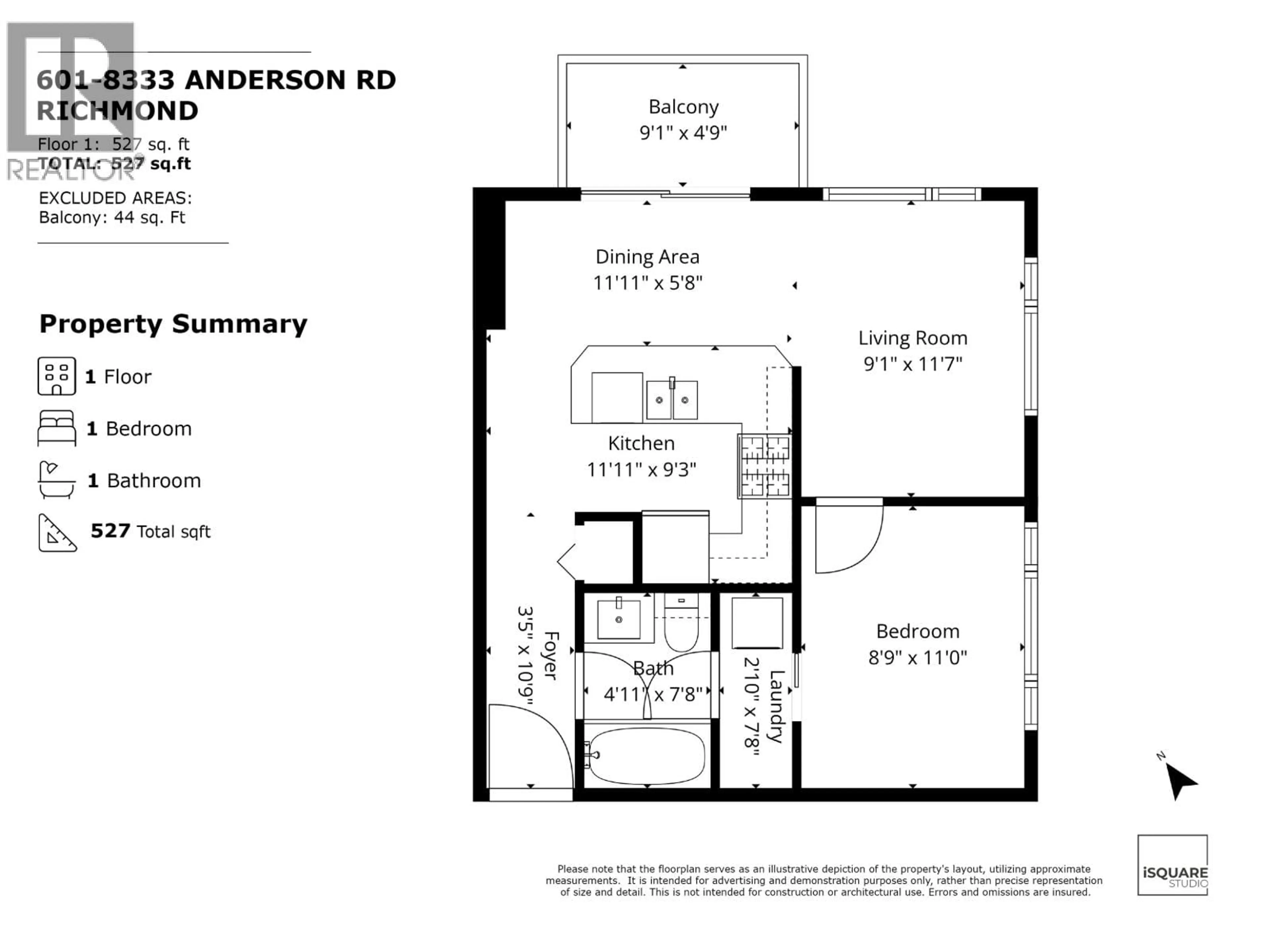 Floor plan for 601 - 8333 ANDERSON ROAD, Richmond British Columbia V6Y0E2