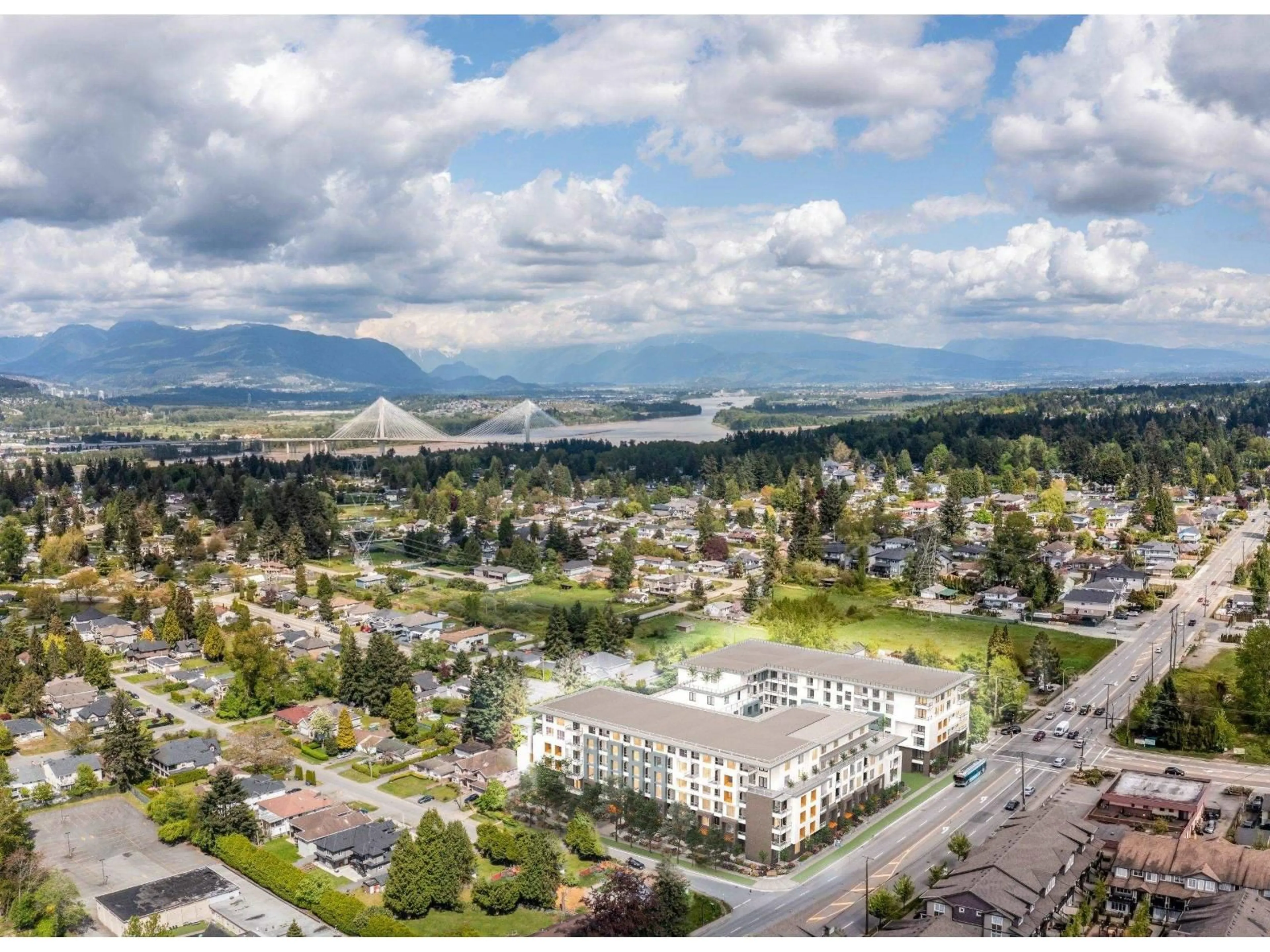 A pic from outside/outdoor area/front of a property/back of a property/a pic from drone, mountain view for E112 - 10829 140 STREET, Surrey British Columbia V3H0H4