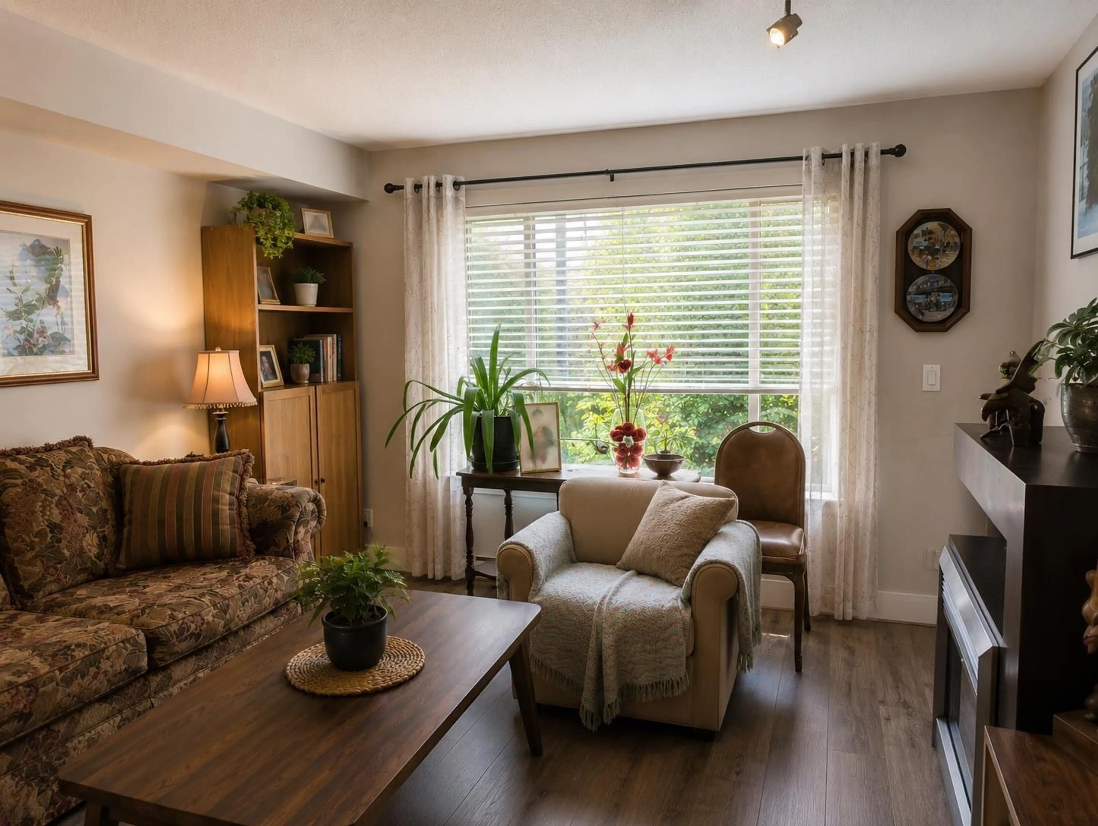 Living room with furniture, wood/laminate floor for 212 - 2233 MCKENZIE ROAD, Abbotsford British Columbia V2S4A1