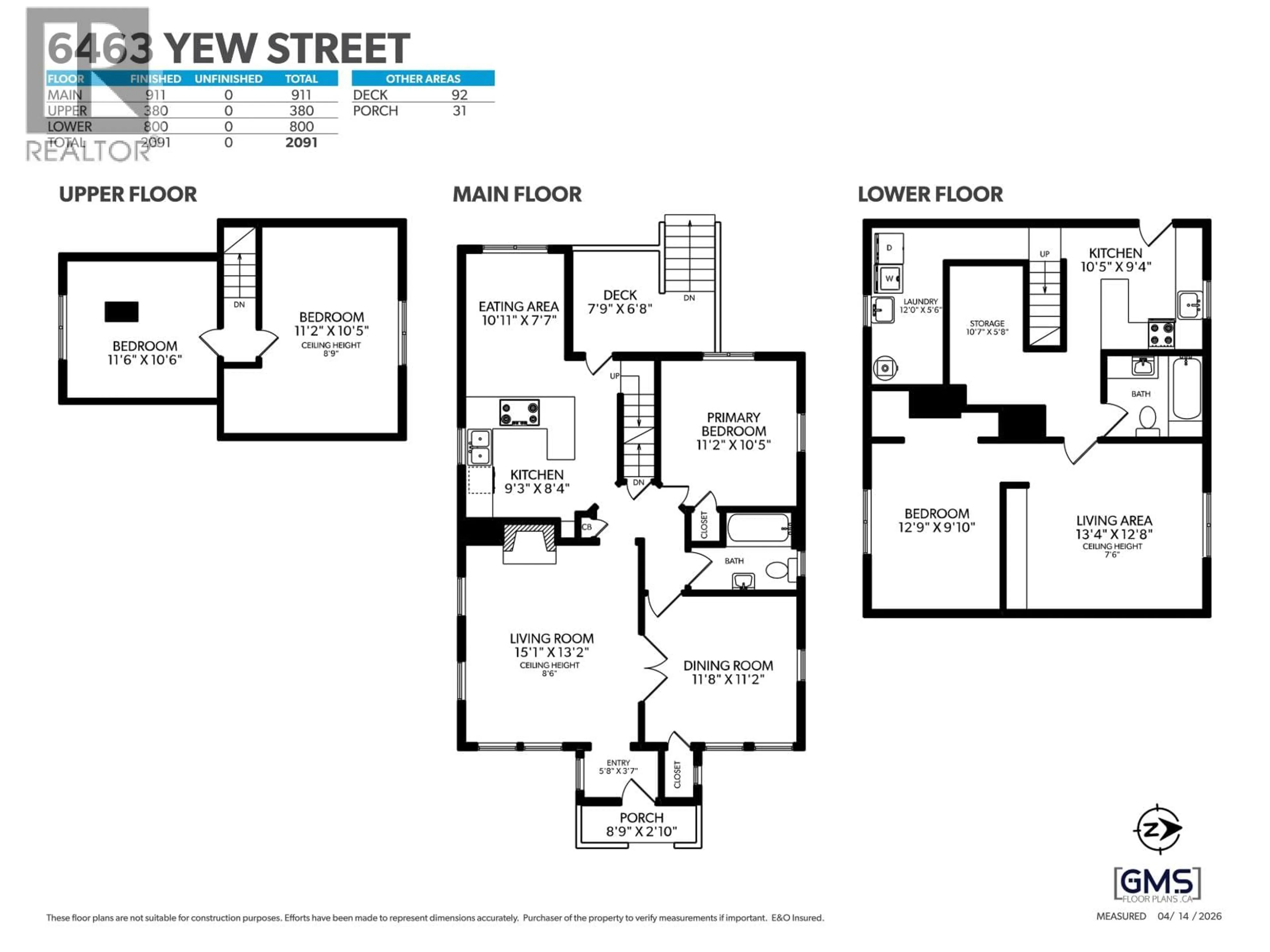 Floor plan for 6463 YEW STREET, Vancouver British Columbia V6M3Z3