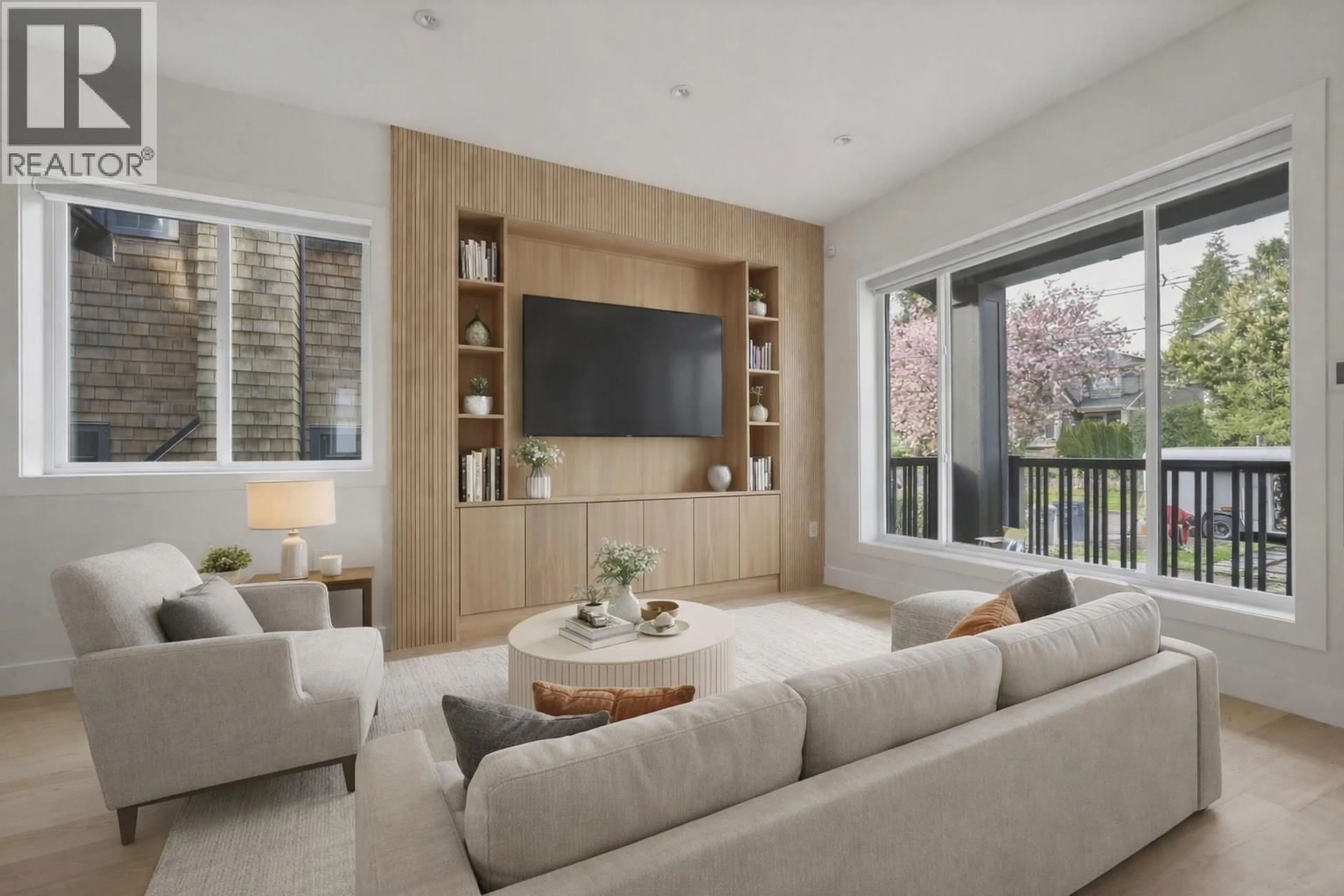 Living room with furniture, wood/laminate floor for 3116 42ND AVENUE, Vancouver British Columbia V6N3H2