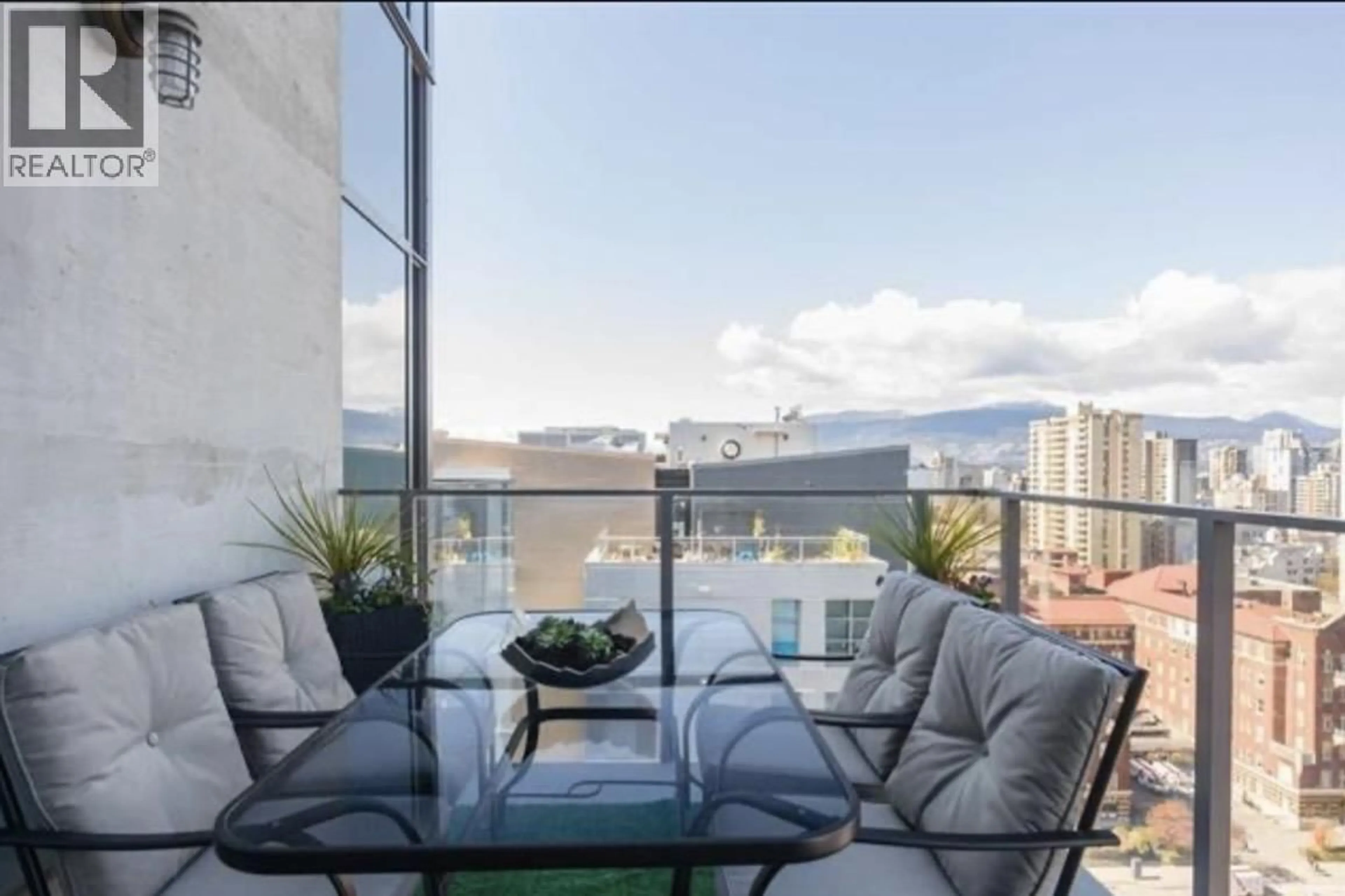 Balcony in the apartment, city buildings view from balcony for 2105 - 1133 HORNBY STREET, Vancouver British Columbia V6Z1W1