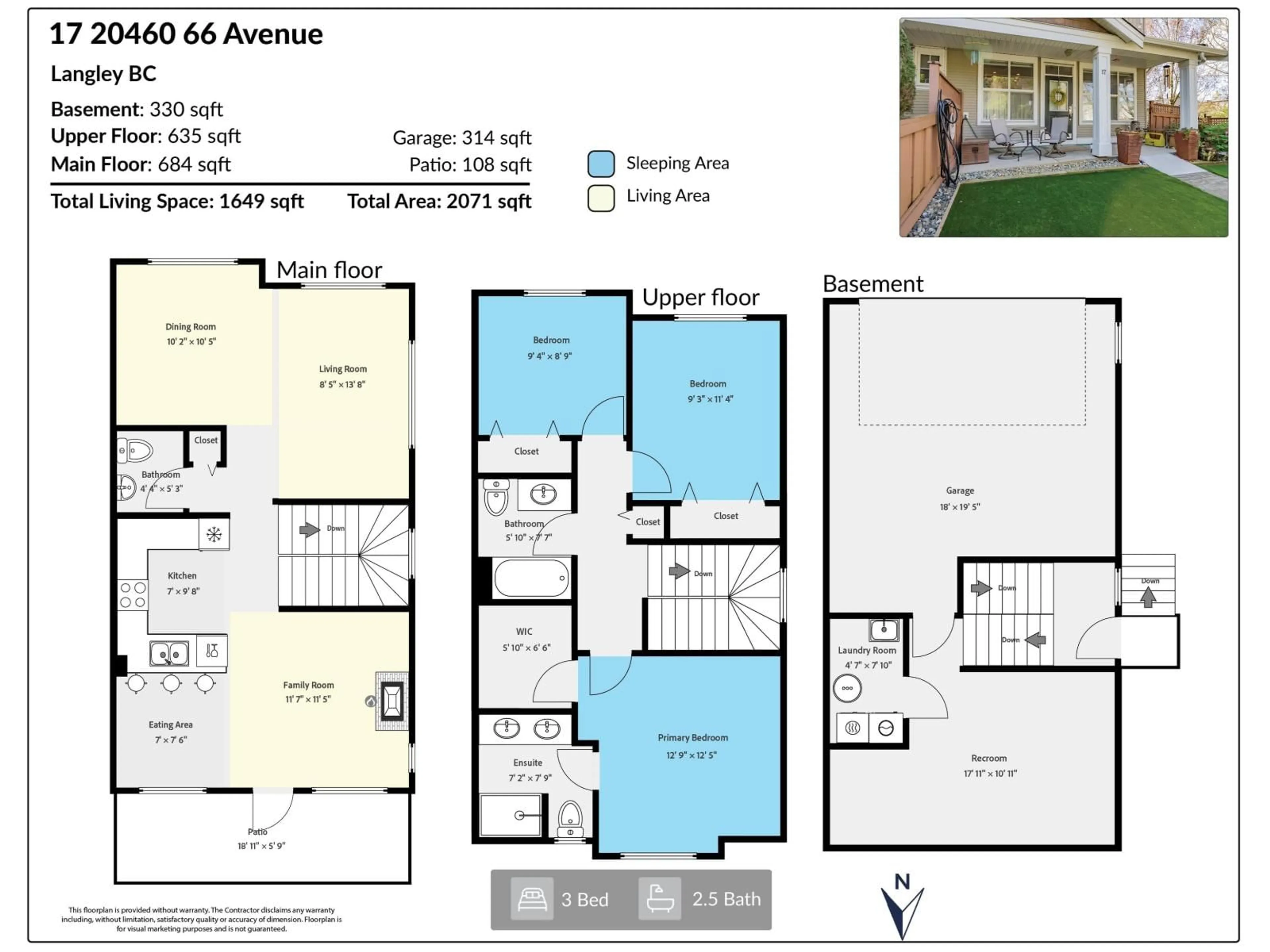 Floor plan for 17 - 20460 66 AVENUE, Langley British Columbia V2Y3B6